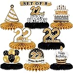 LINGTEER Happy 22nd Birthday Table Honeycomb Centerpieces Cheers to 22nd Birthday 22 Years Old Party Table Decorations Gift Sign.