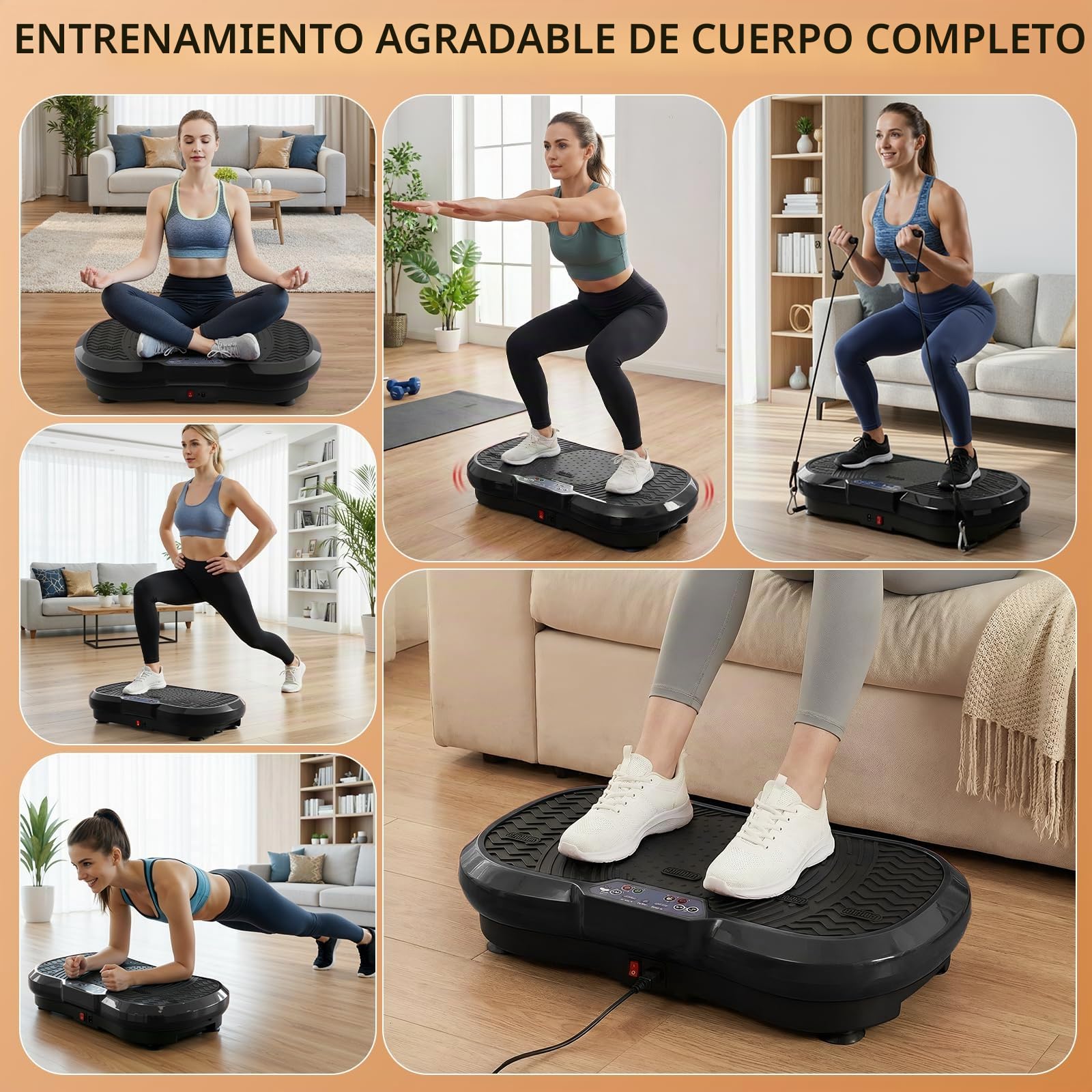 TLGREEN Plataforma vibratoria con Motor Ultra silencioso, 120 Niveles + 10 programas de Entrenamiento, con Mando a Distancia, Bandas de Entrenamiento