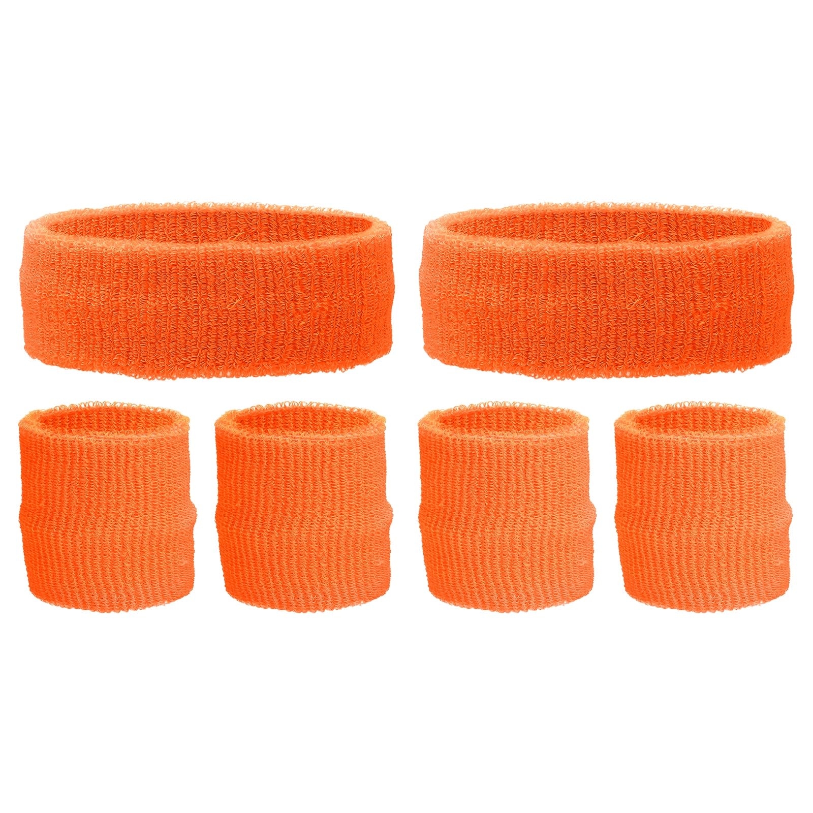 YELARXI Sweatband Set, 2Pcs Sports Headband and 4Pcs Wristbands Moisture Wicking Breathable Athletic Bands Wrist 6Pcs & Orange-Fit for (Basketball/Tennis/Football/Gym)