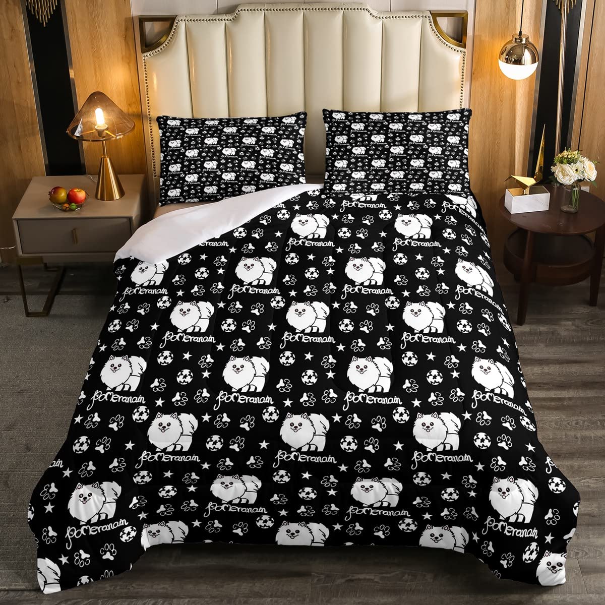Pomeranian Bedding Set - Cute 3D Puppy Paw Comforter for Kids Boys Girls - 2Pcs Single Size Dog Animal Down Comforter