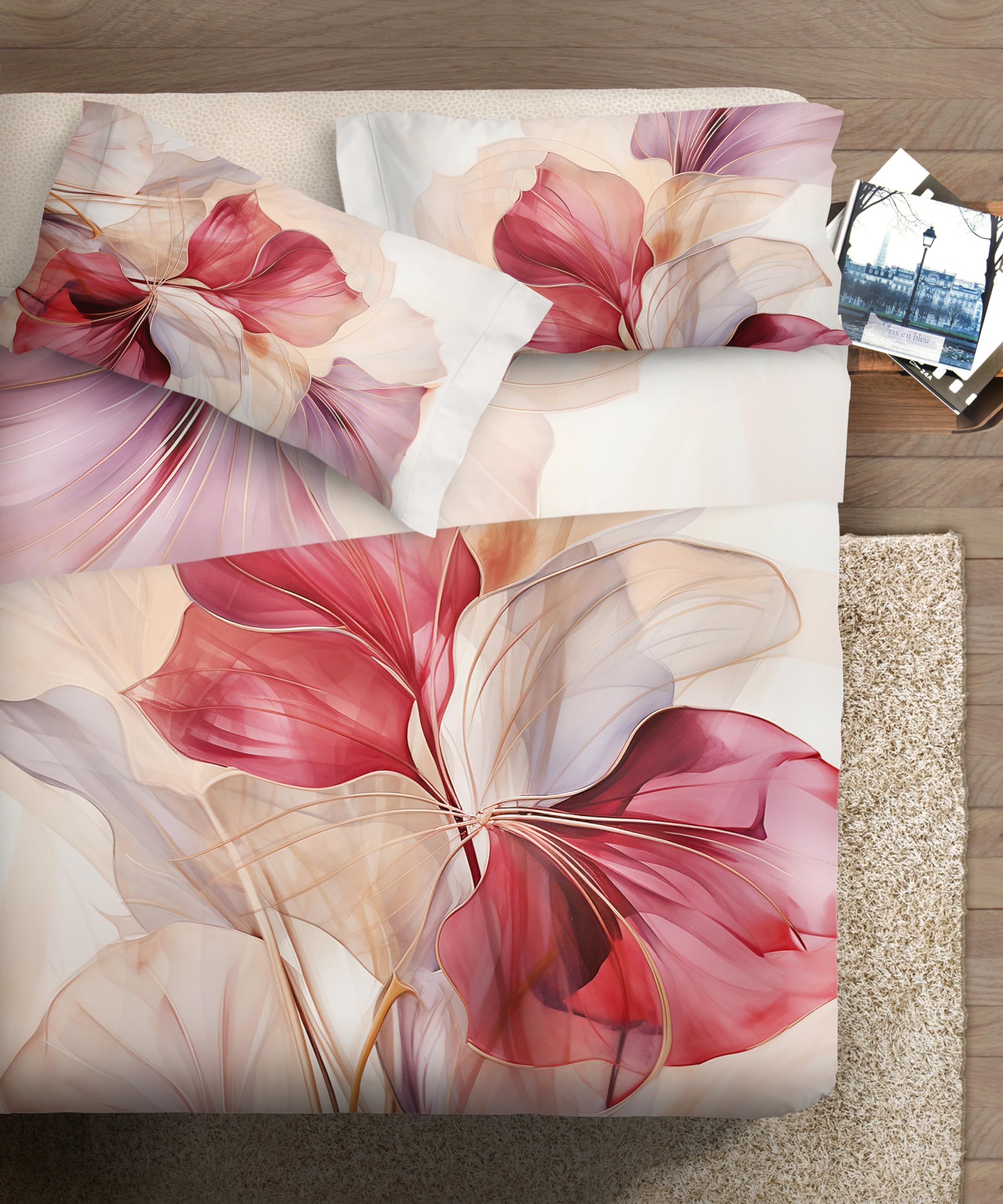 IPERSAN Parure Lenzuola Matrimoniale, 100% Cotone Percalle, 1 Lenzuolo da sopra 260x300cm + 2 Federe 83x52cm, Balza Reverse, Tessuto Finissimo, Stampa Digitale ad Alta Risoluzione, Made in Europe