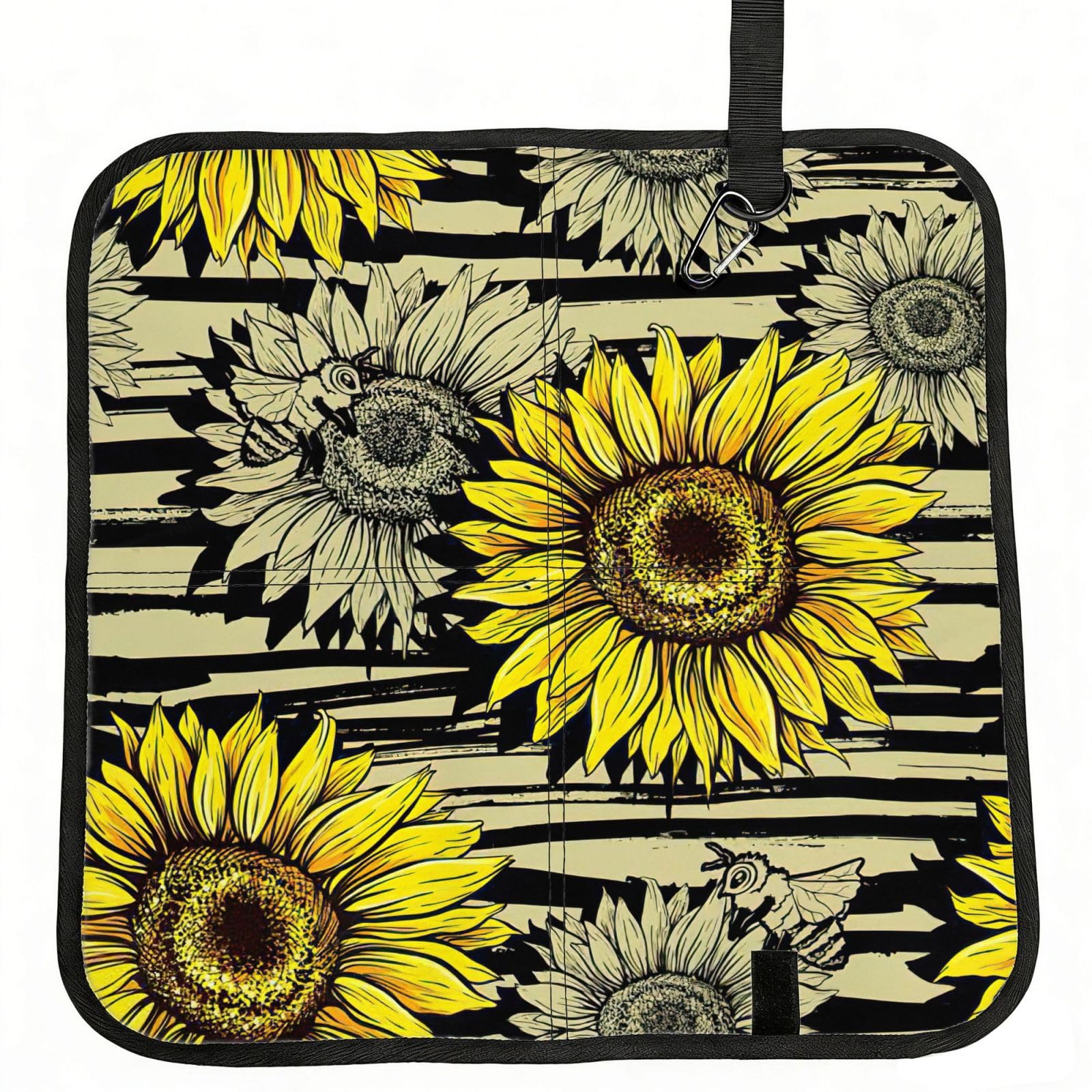 SDEGTHO Bees Sunflower Printed Foldable Seat Pad with Closure, Lightweight Cushion for Airplane Travel Camping