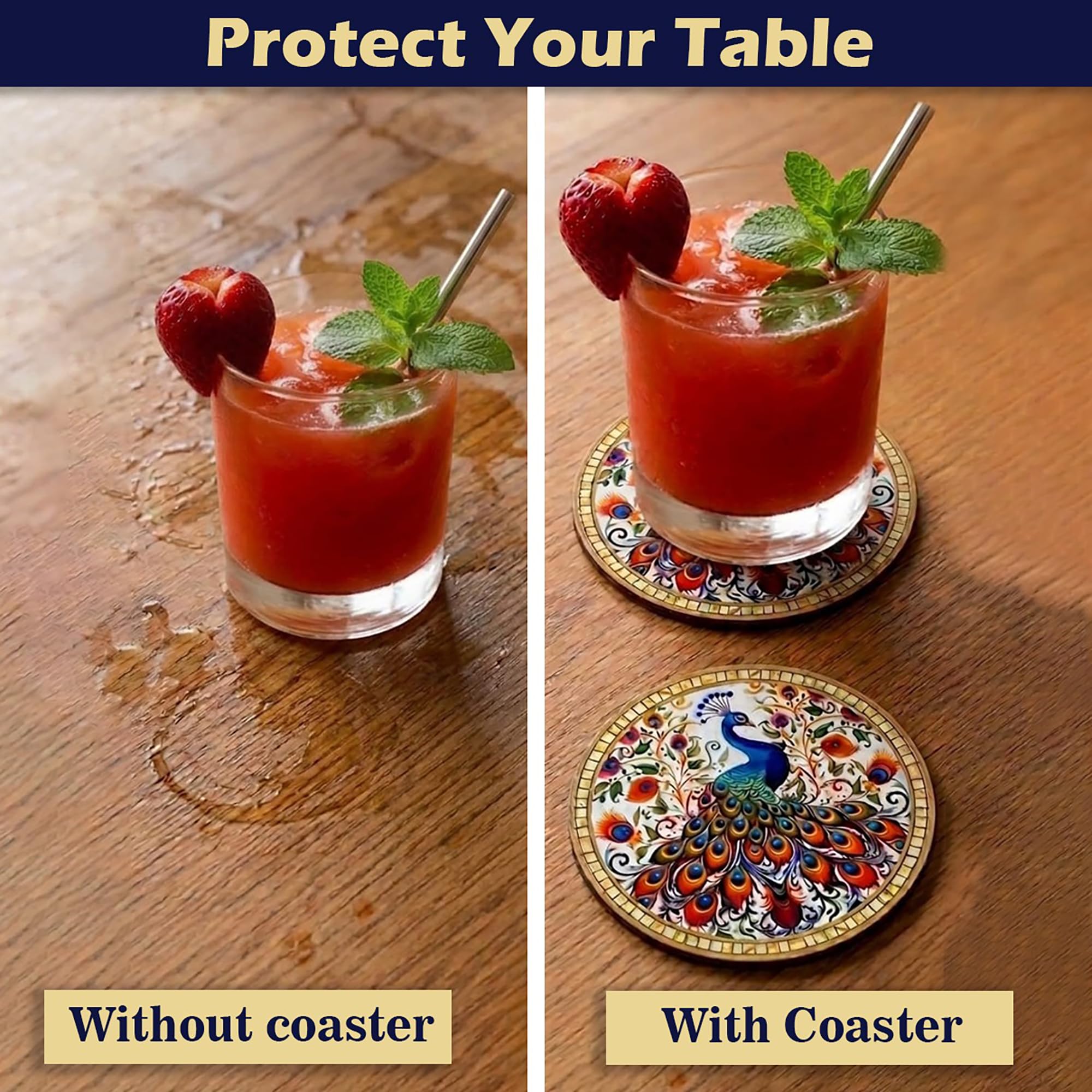 Royal Peacock Coasters - Mandala Art Table Protection -5