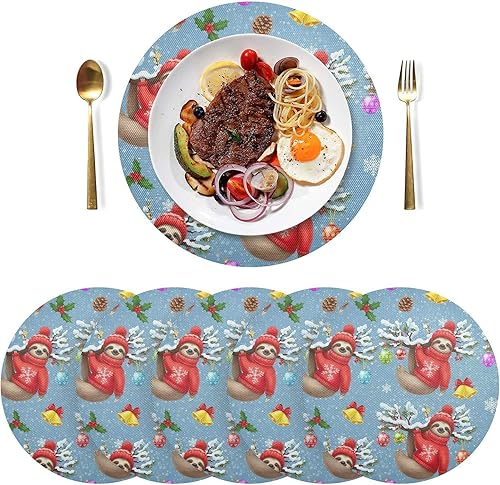 Miniatura 3 de Cute Sloth Red Dining Room Table Placemats, Non Slip Placemats Round Washable for Kitchen Table one sizex1
