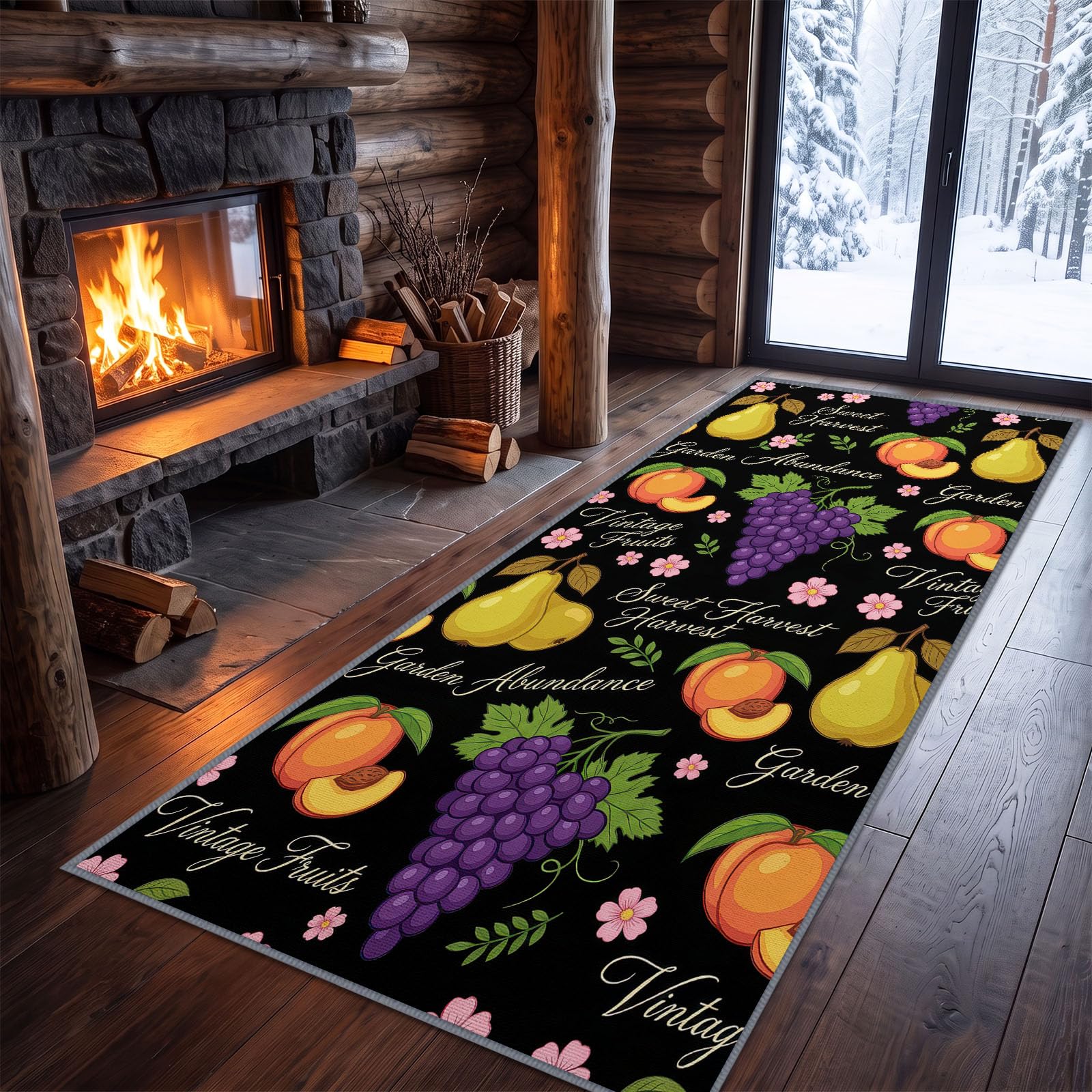 Birnen Nektarinen Trauben Grüne Blätter Teppich Läufer Flur 75 x 200 cm