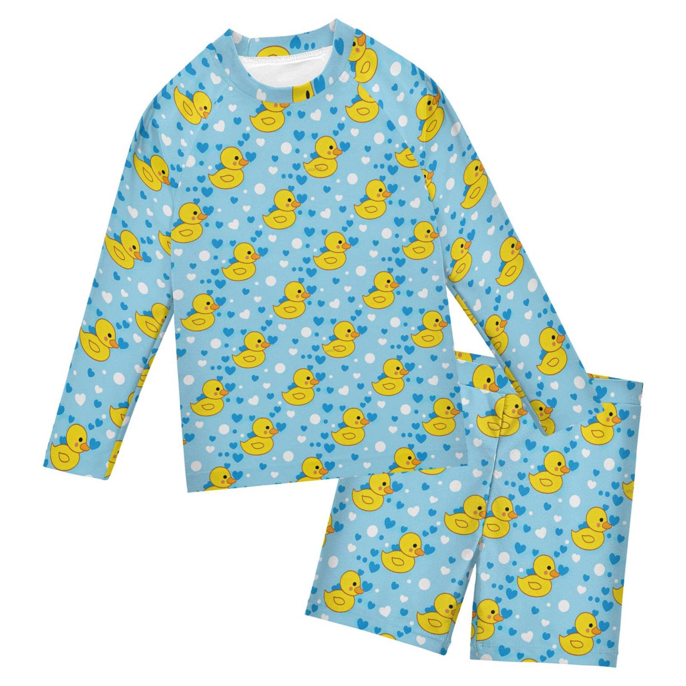 Little Yellow Duck Boys Rash Guard Swimsuits Set for Boys Long Sleeve Swim Shirts Bathing Suits B0403376