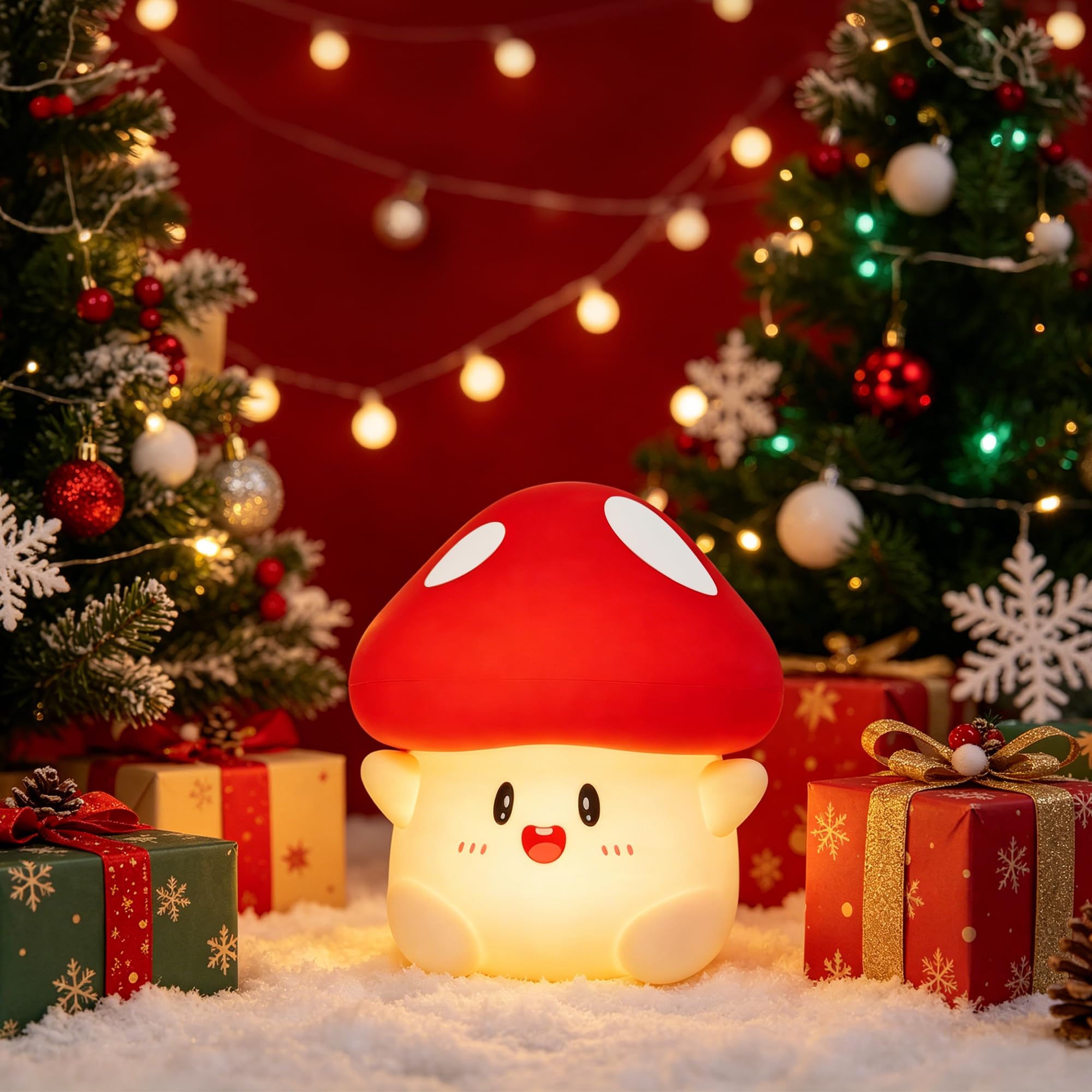 EUG-PRODUCTS Mushroom Night Light, Cute Hug Mushroom Decor Lamp, Led Squishy Soft Silicone Night Lamp, Dimmable Rechargeable Portable Touch Nightlight for Kids Sleep, Nursery Room Cute Gifts