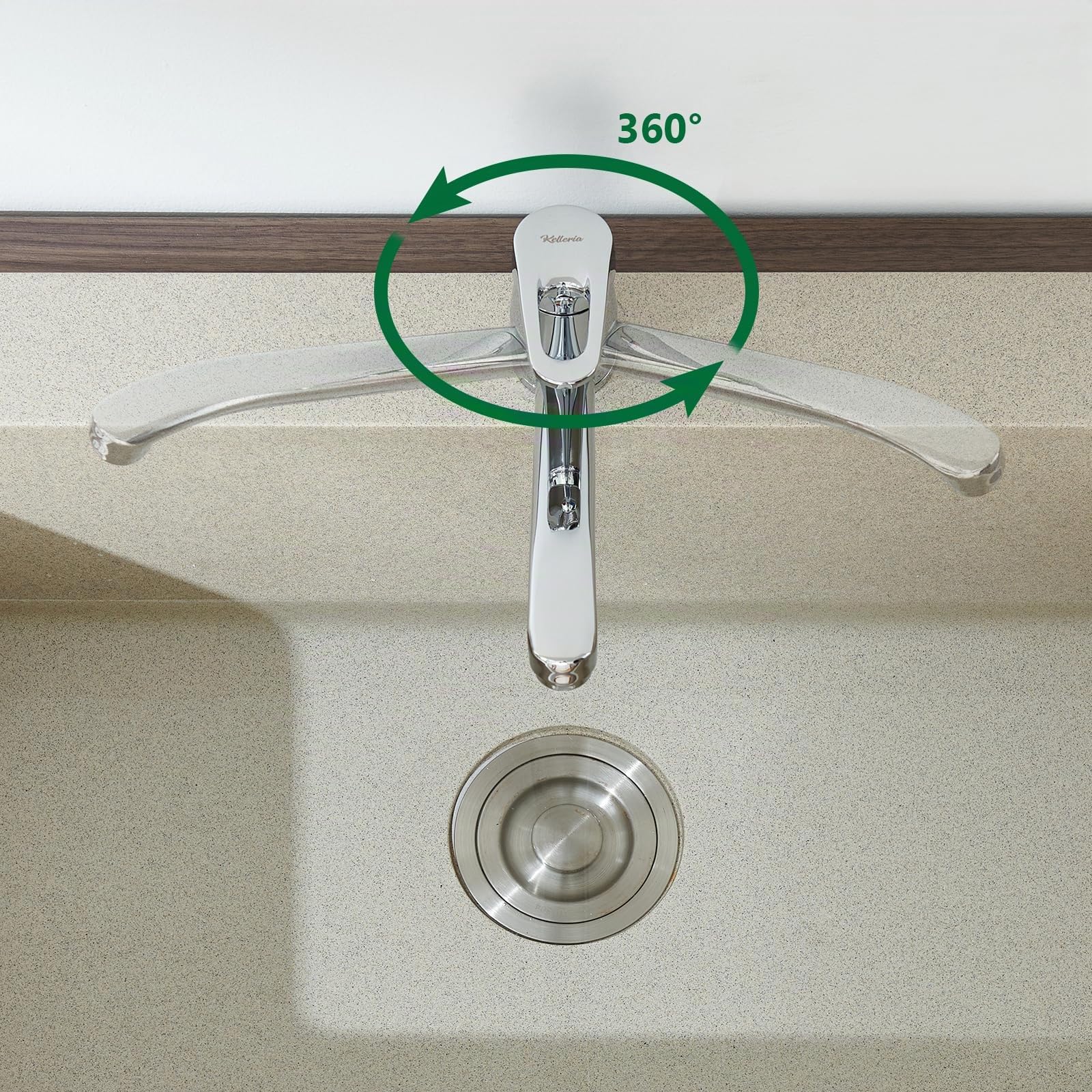 Grifo de Cocina 360° Giratorio, Grifo de Alta Presión con Cartucho Cerámico, Mezclador Monomando para Fregadero, Fácil Instalación y Mangueras de Agua Caliente/Fría de 50 cm, Cromo
