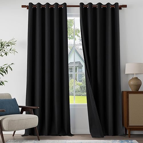 Miniatura 51 de Cortinas texturizadas de lino 100% opacas de 84 pulgadas de largo, juego de 2 paneles para sala de estar, dormitorio, cortinas opacas con ojales en