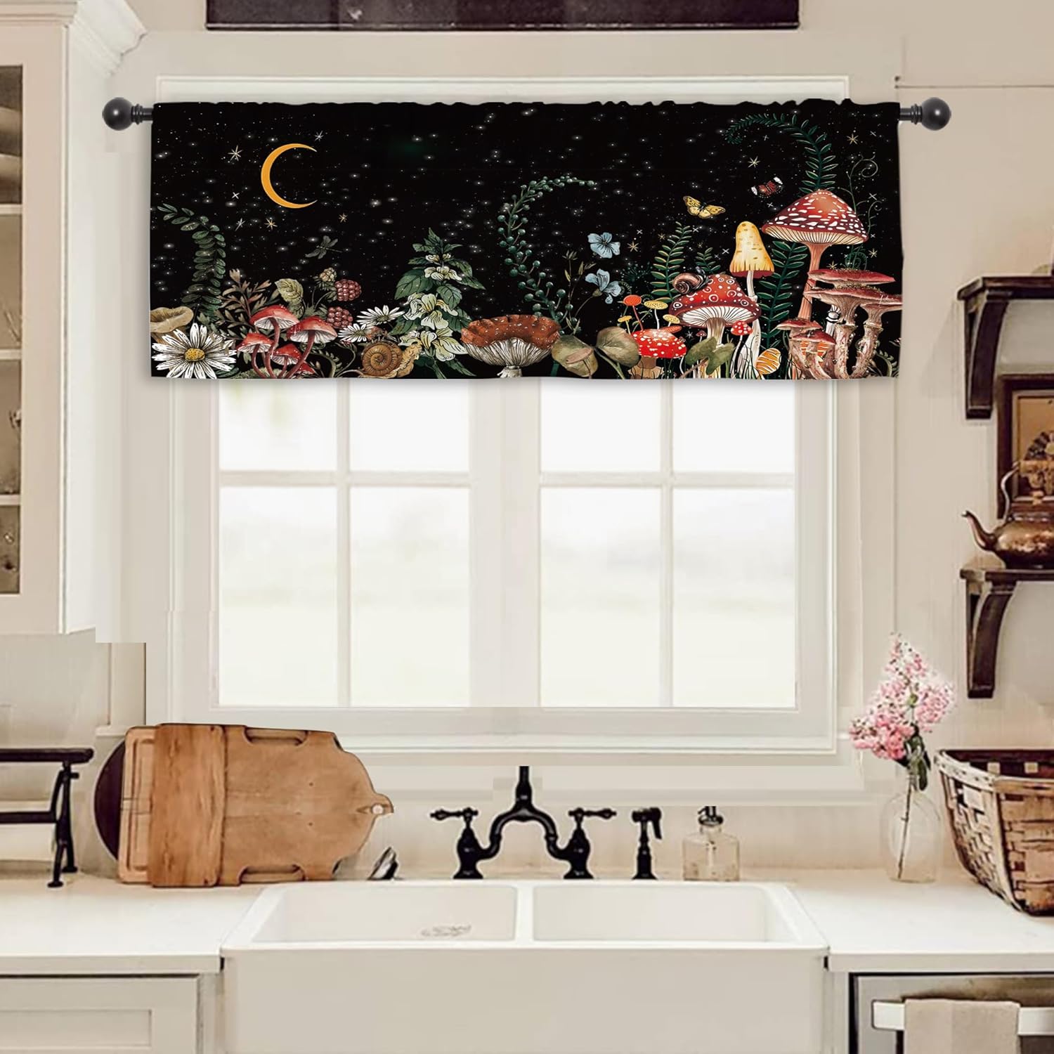 Amazon.com: Miyotaa Mushroom Fairy Kitchen Curtain Valance 54W x 18H ...