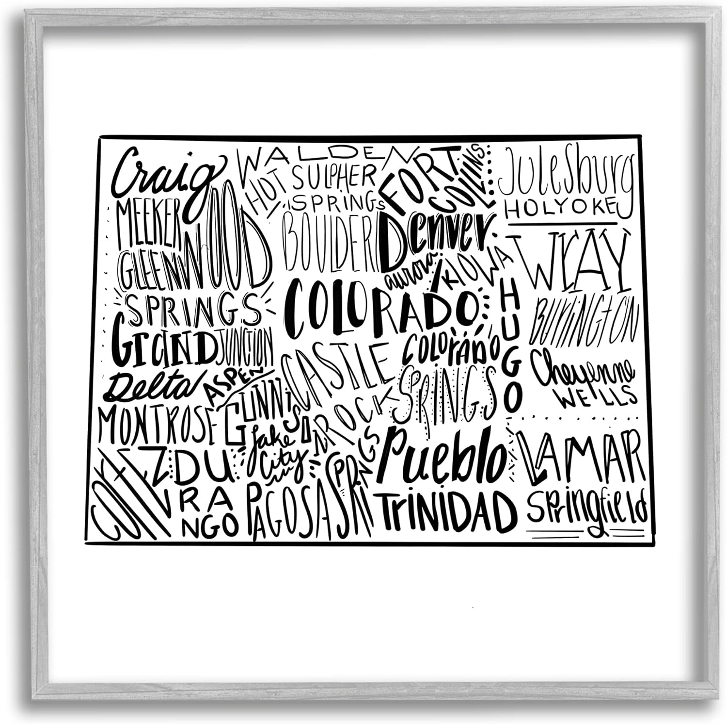 Stupell Industries Colorado Cities Typography State Shape Framed Wall Art, Design by The Saturday Evening Post Grey Framed 24L" x 1.5W"