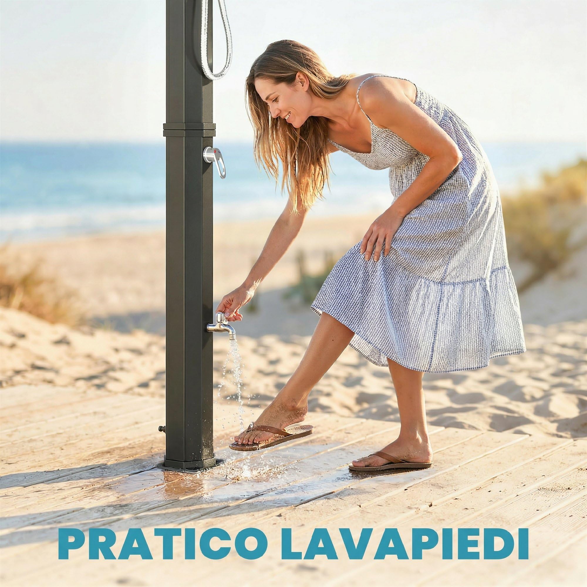 Outsunny Doccia Solare da Giardino 60L con 2 Soffioni a Pioggia, Nero