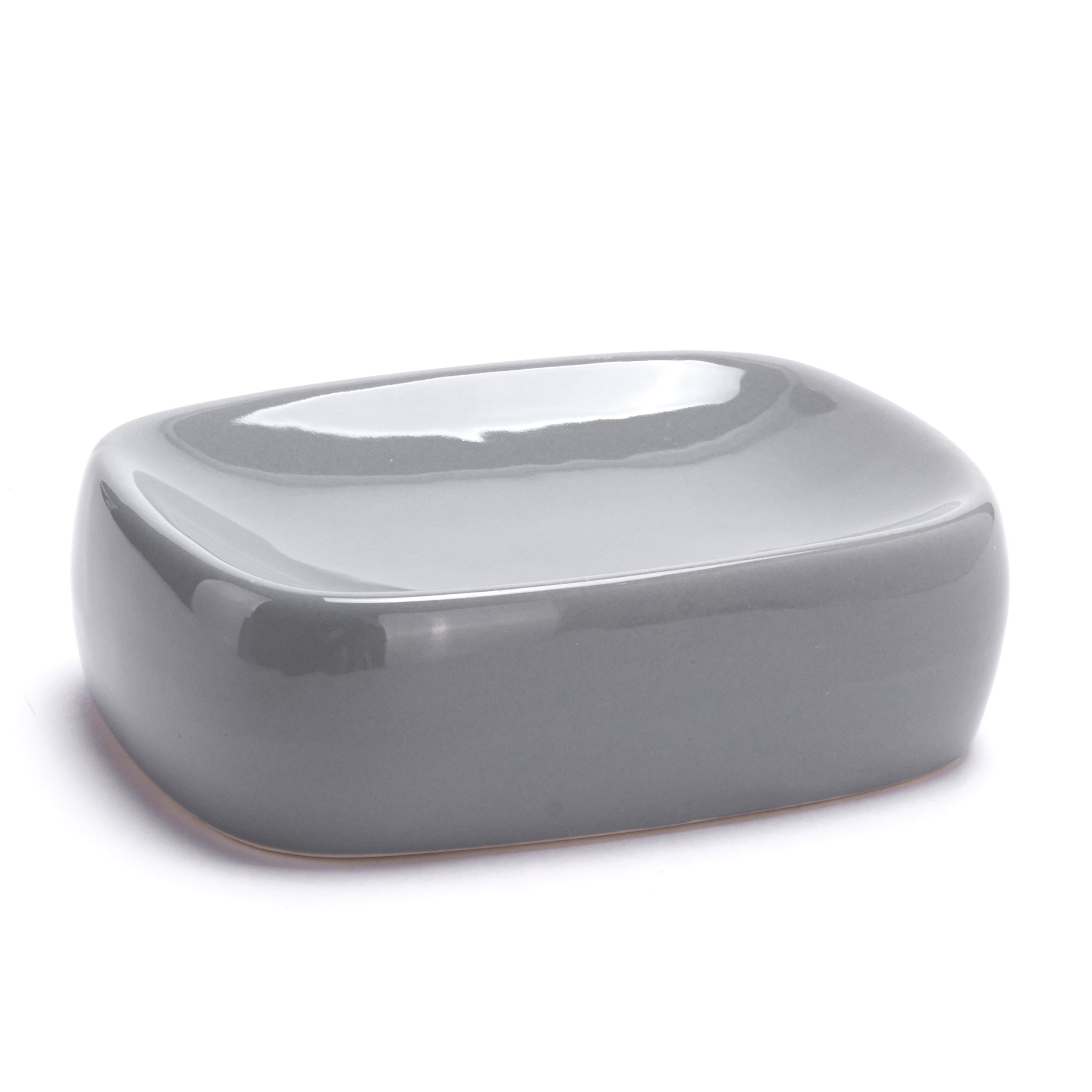 MSV - Juego de Accesorios de baño de cerámica de 3 Piezas - Dispensador de jabón - Jabonera - Vaso - Gris Antracita - Diseño Elegante y estético