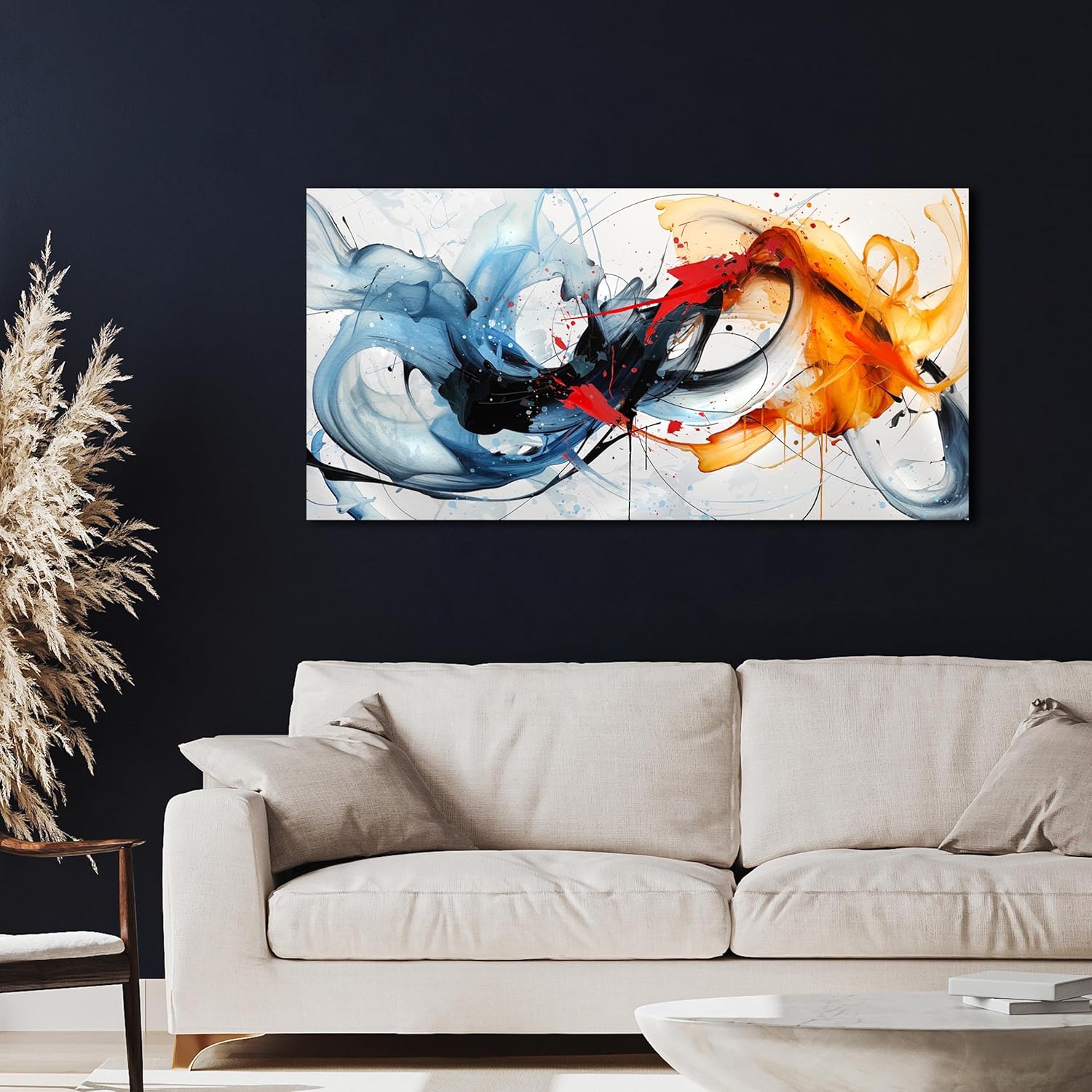 Modern Prints Wall Art for Office - Abstract Art Wall Decor for Living Room - Blue Canvas Wall Art Ready to Hang Size 20" x 40" - Image 5