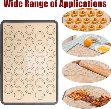 2Pieces Silicone Macaron Baking Mat,Non-Stick Reusable Silicone Mats for Baking,Thick Silicone Baking Mats Sheet,Easy to Clean Baking Tray in Grey,for Pizza,Macarons,Biscuits,Cakes.