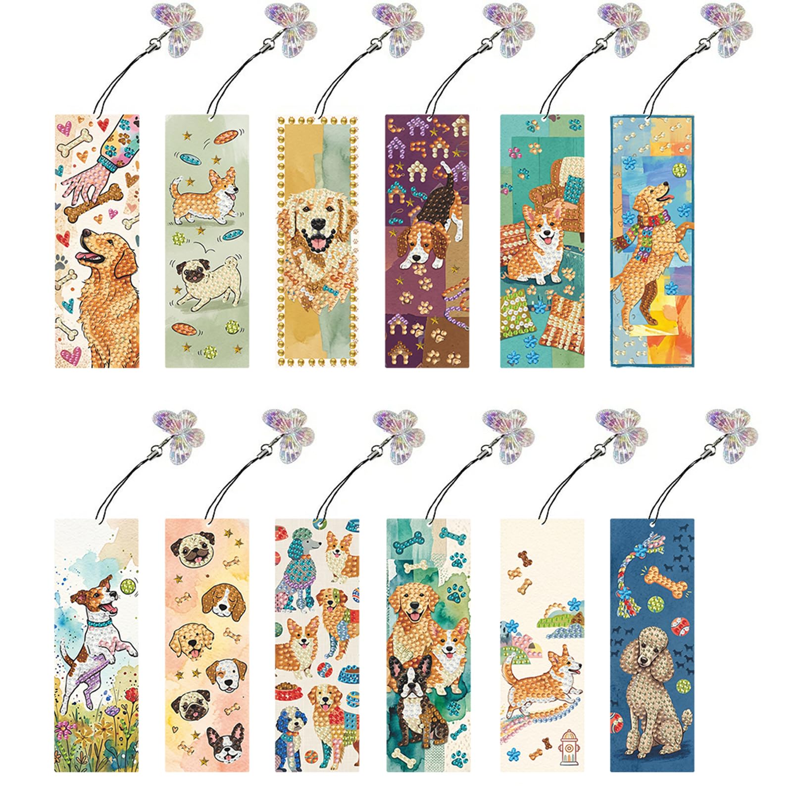 12 PCS Diamond Art Painting Bookmarks, 5D DIY Special Shaped Diamond Art Bookmarks with Tassels Rhinestone Bookmark Kits Rhinestone for Book Lovers Beginners & Adults Kids