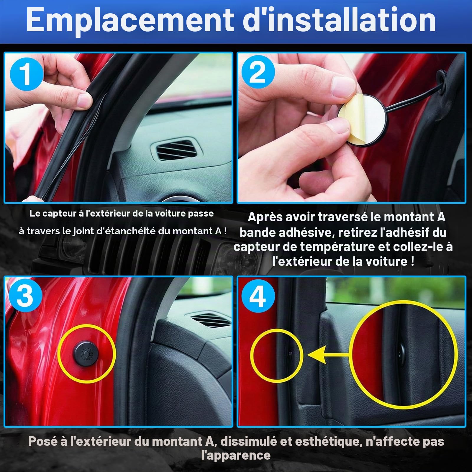 Riloer Thermomètre d'horloge de voiture, Horloge voiture numérique 2 en 1 et Themp avec écran LED pour voiture intérieur extérieur maison