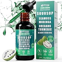 Vyxion Soursop Bitters Liquid Drops 10 in 1 with Sea Moss, Moringa, Turmeric, Black Seed Oil, Oregano, Ashwagandha | Herbal Extracts for Overall Health-Enhancing | Vegan, Non-GMO | 2 Fl Oz