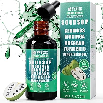 Soursop Bitters Liquid Drops 10 in 1 with Sea Moss, Moringa, Turmeric, Black Seed Oil, Oregano, Ashwagandha | Herbal Extracts for Overall Health-Enhancing | Vegan, Non-GMO | 2 Fl Oz