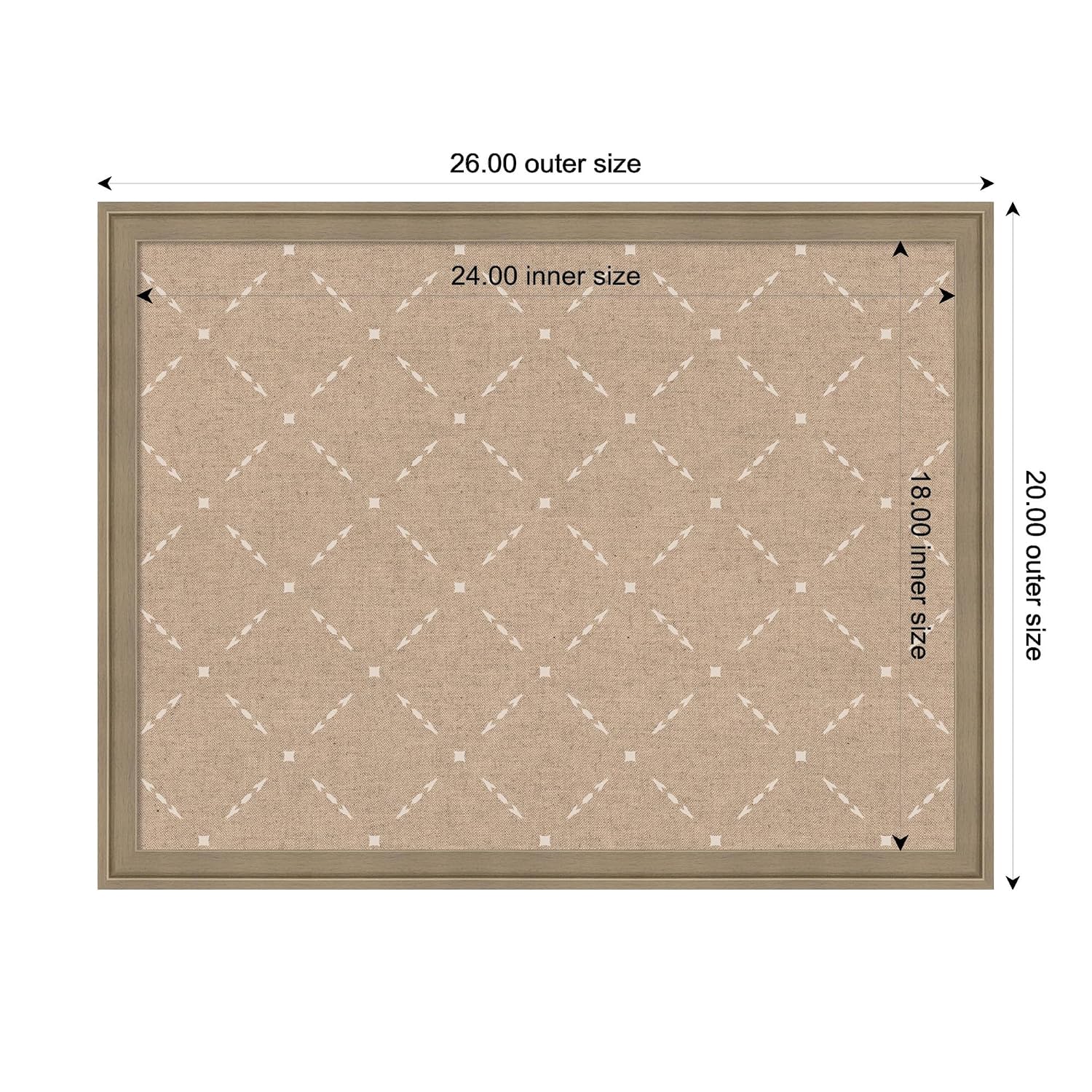 Kate and Laurel Framed Fabric Pinboard 26 x 20, Beige Lattice Pattern Printed Linen Classic Bulletin Board for Use as a Vision Board or Wall Organization, Florence Light Brown Frame