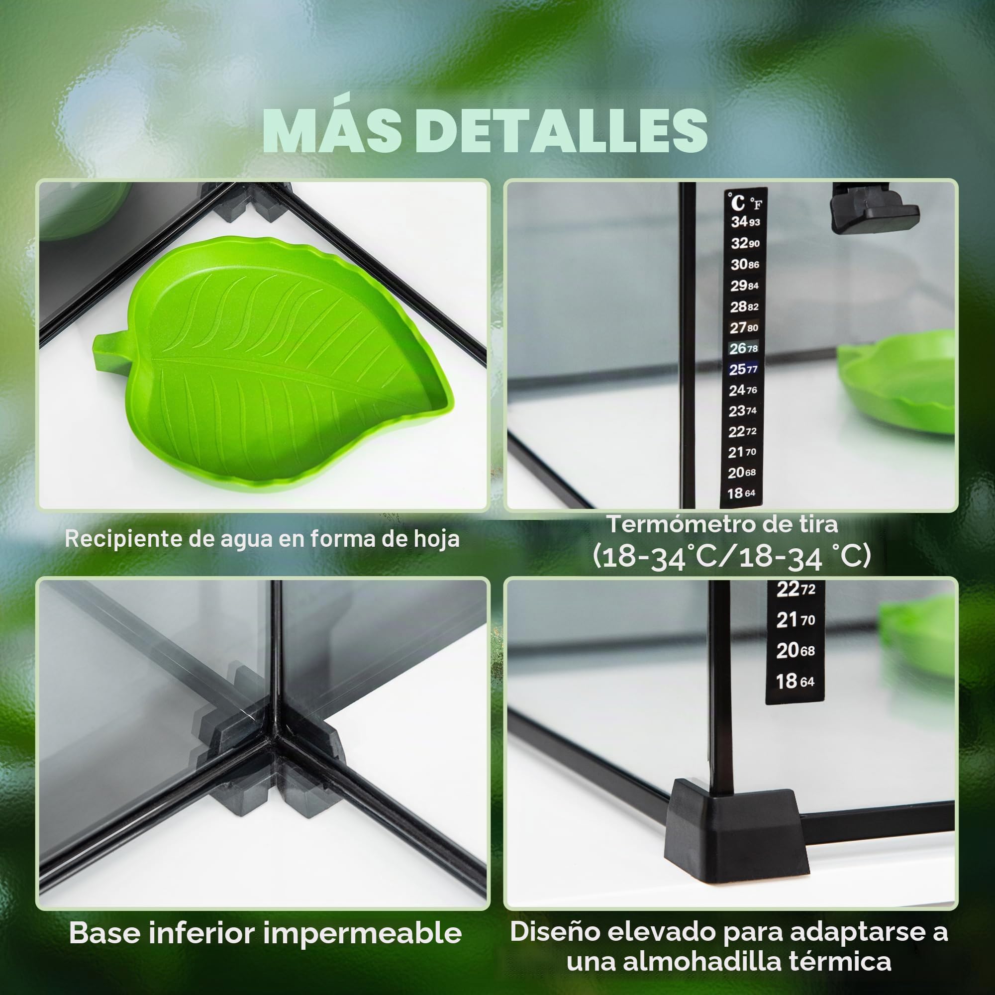 PawHut - Caja de reptiles (50 x 30 x 25 cm), color negro