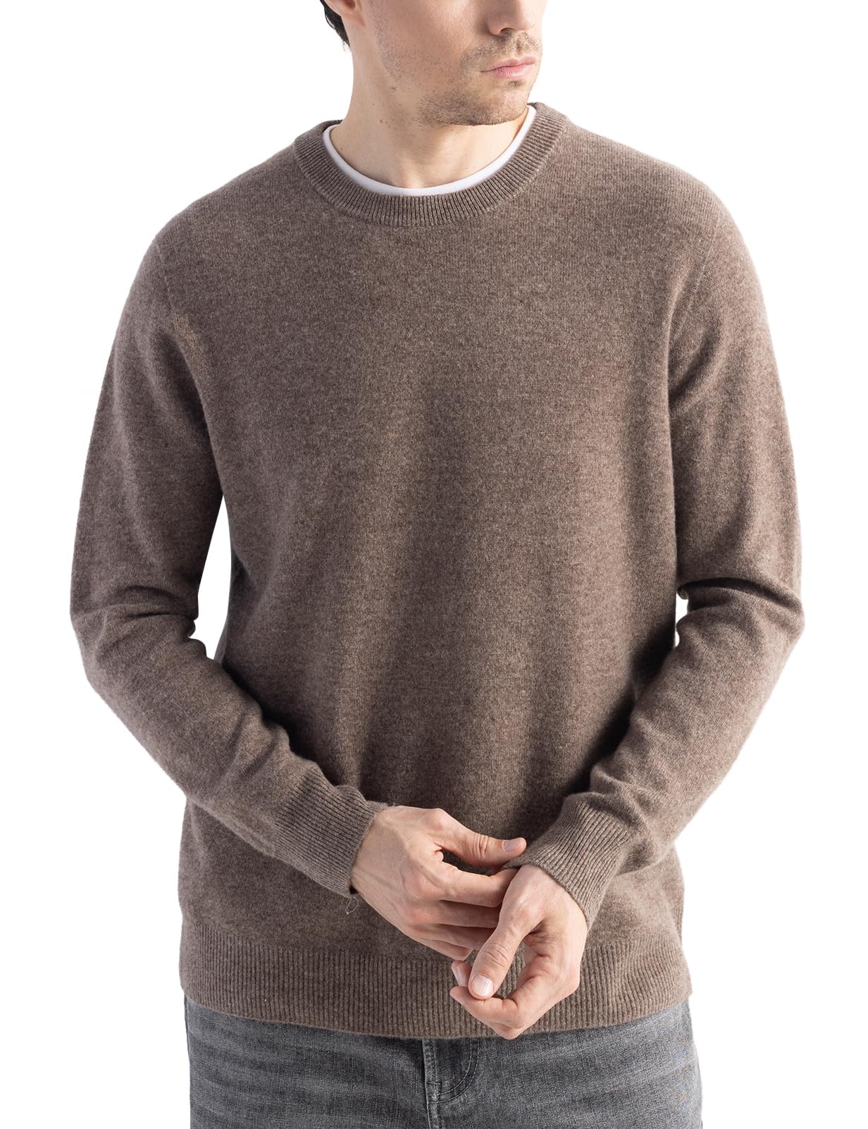 Chanyarn Herren 100% Merinowolle Pullover First-Line Tragefertig Rundhalsausschnitt Lange Ärmel Nahtloser Strickpullover