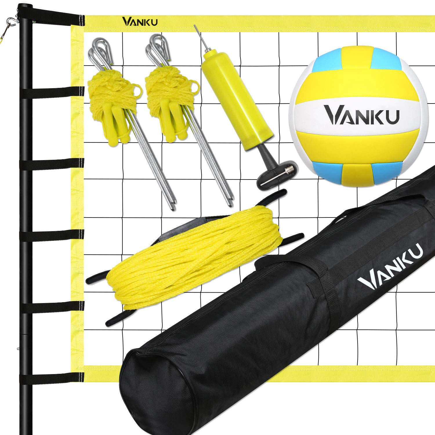 Vanku 9.75M * 0.9M Filet de Badminton Volley-Ball Tennis Extérieurs Portable Réglable en Hauteur Standard avec Sacoche de Transport pour Les Sports en Plein air