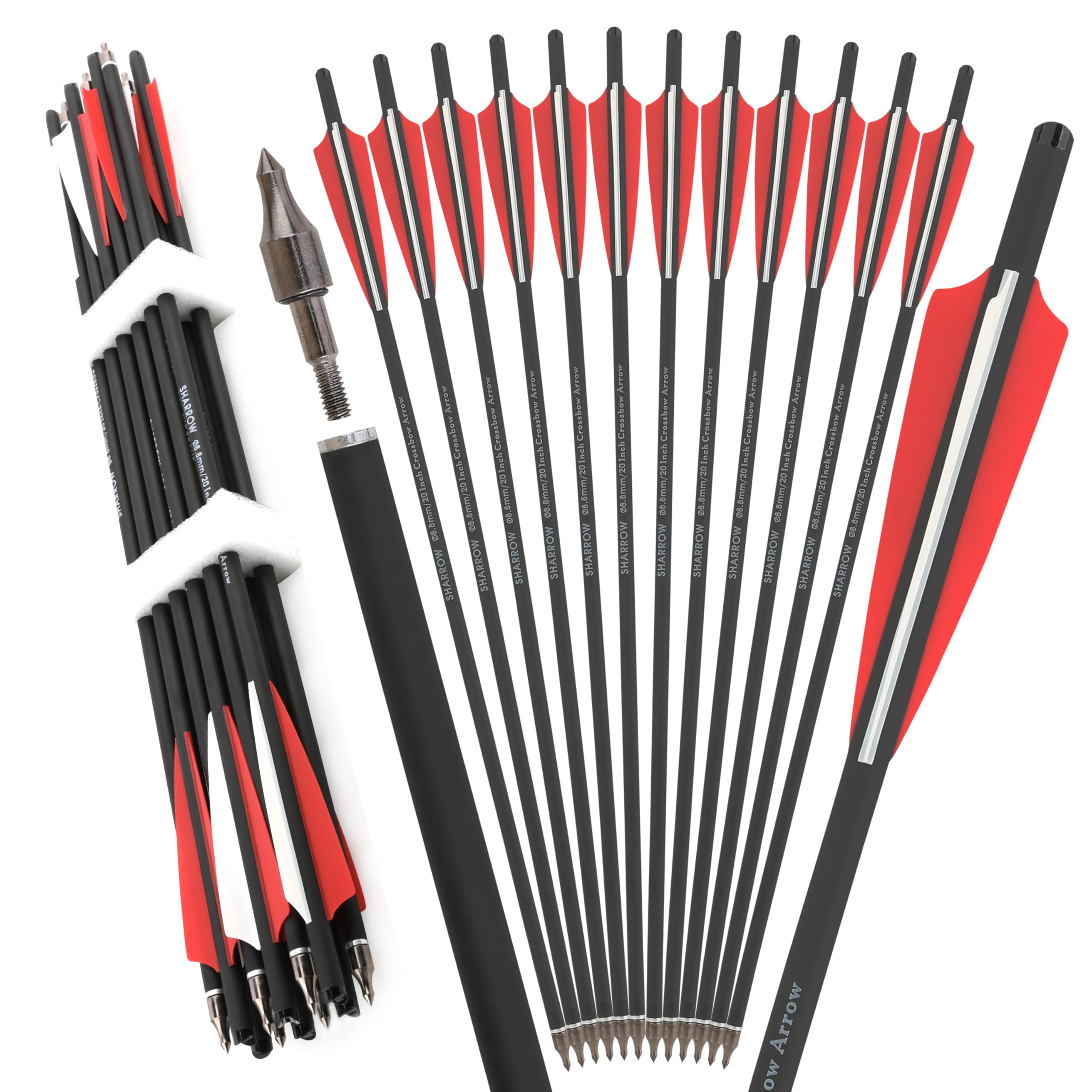 Poearcus Archery Crossbow Arrow 16" 17" 18" 20" 22" Crossbow Bolts Carbon Arrows with 4" Feather for Hunting Targets Practice 6/12Pcs (12, red, 22 inch)