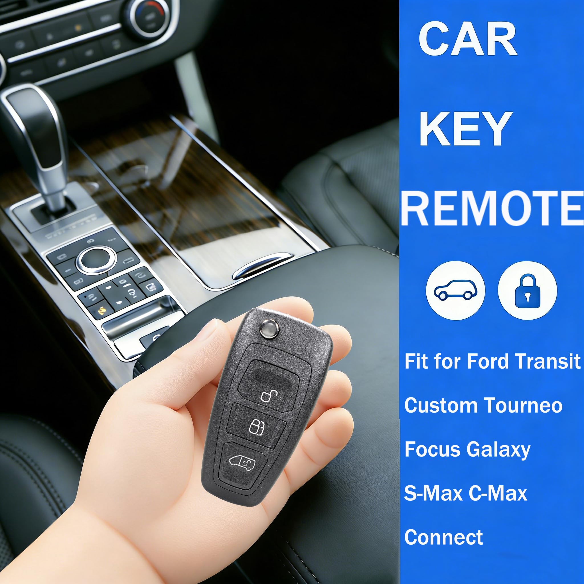 433MHz 3 Button Flip Key Fob for Ford Transit Custom Tourneo Focus Galaxy S-Max C-Max Connect with 4D-63 80 Chip,FCCID: BK2T-15K601-AA/AB/AC — view 3