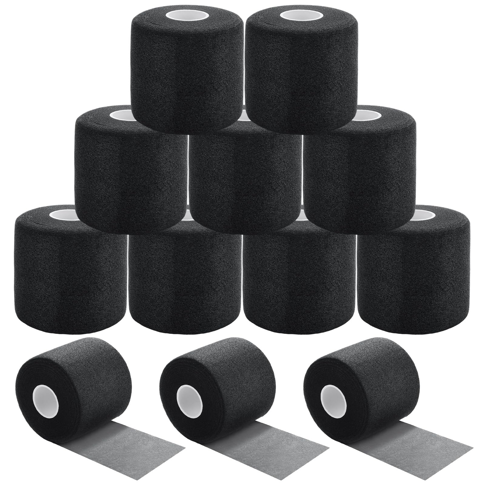 12 Pcs Foam Pre Wrap Athletic Tape 2 75 x 30 Yards Black Breathable PU Foam Sports Wraps