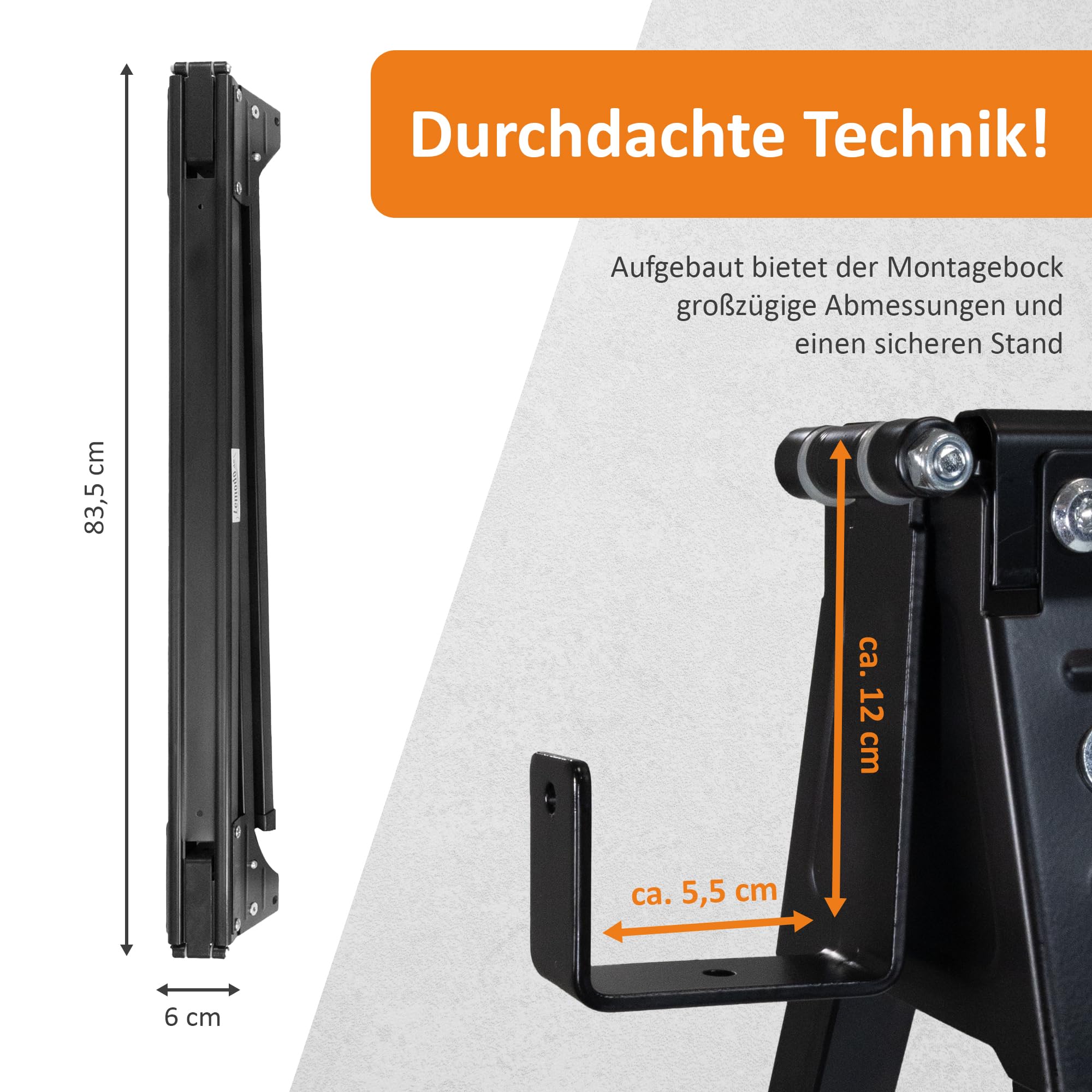 Lemodo Arbeitsbock 2er Set klappbar – Klappbock Stahl mit 400 kg Tragkraft pro Bock, Unterstellbock belastbar, Stabiler Montagebock, Sägebock kompakt mit klappbaren Stützarmen