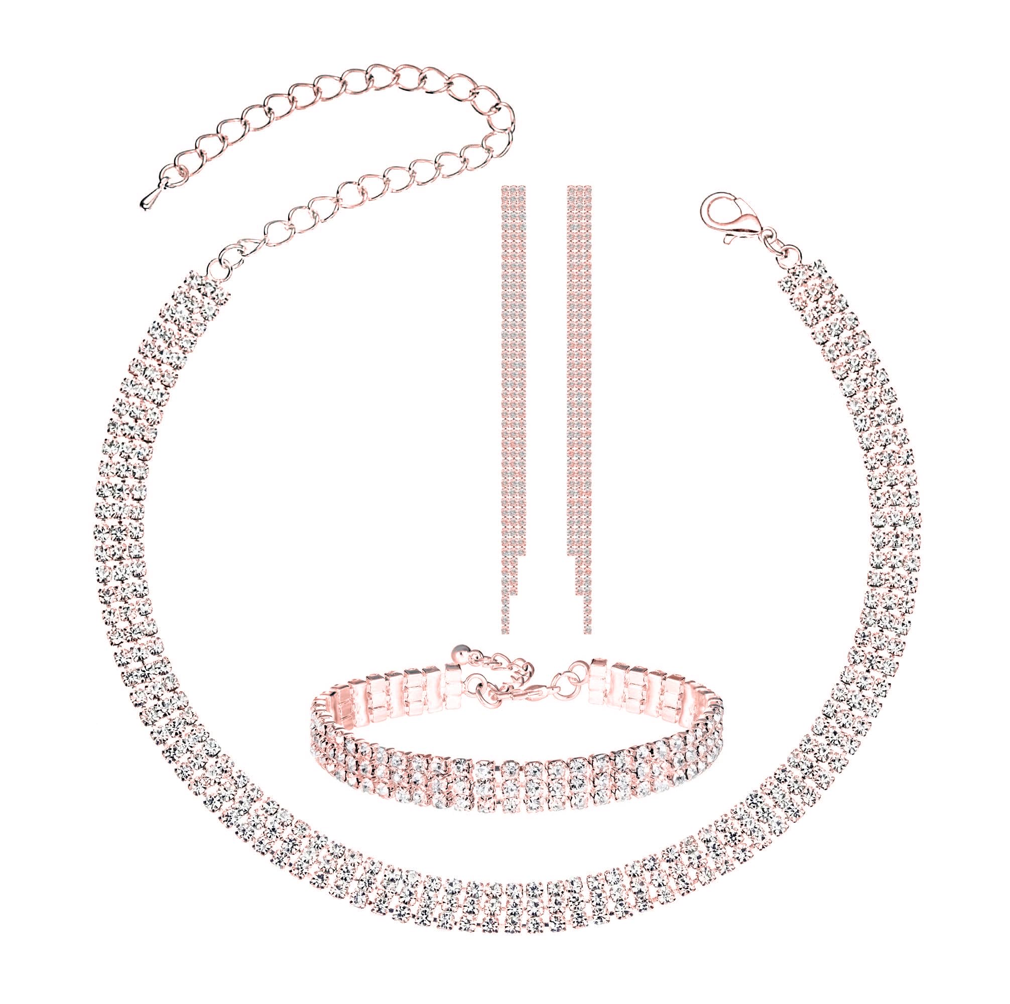 VAMA FASHIONS Combo Rhinestone Necklace Choker Bracelet Dangling Earrings for Women (Rosegold Necklace Set Choker And Bracelet) (B0D6BQB2YF) Amazon Price History, Amazon Price Tracker
