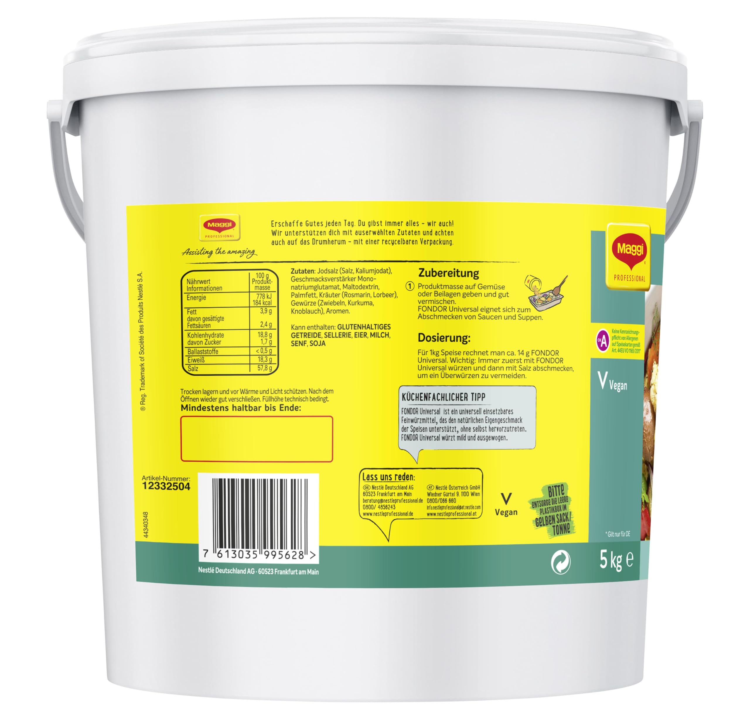 MAGGI Professional Fondor Universal-Würzmittel, keine kennzeichnungspflichtige Allergene, vegan, 1er Pack, (1 x 5kg Eimer)