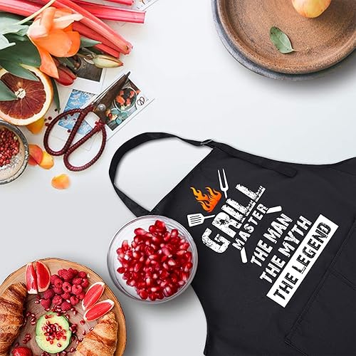 Miniatura 2 de Rosoz Divertidos delantales de chef negros para hombres, Grill Master, delantales de cocina ajustables con bolsillo, impermeable, a prueba de