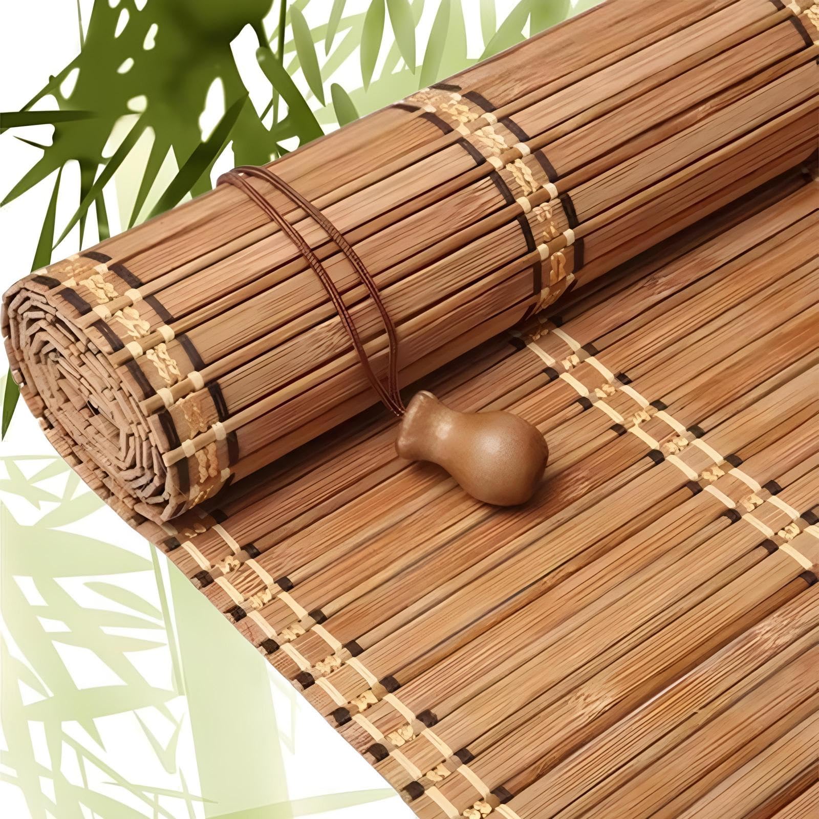 Retro Bamboo Roller Blinds, Blackout Roman Bamboo Blinds, Opaque Privacy Screen For Living Room & Kitchen, Side Pull Bamboo Window Blinds, Sun Protection, Easy Fit Roller Shutter(Width 120cm,H