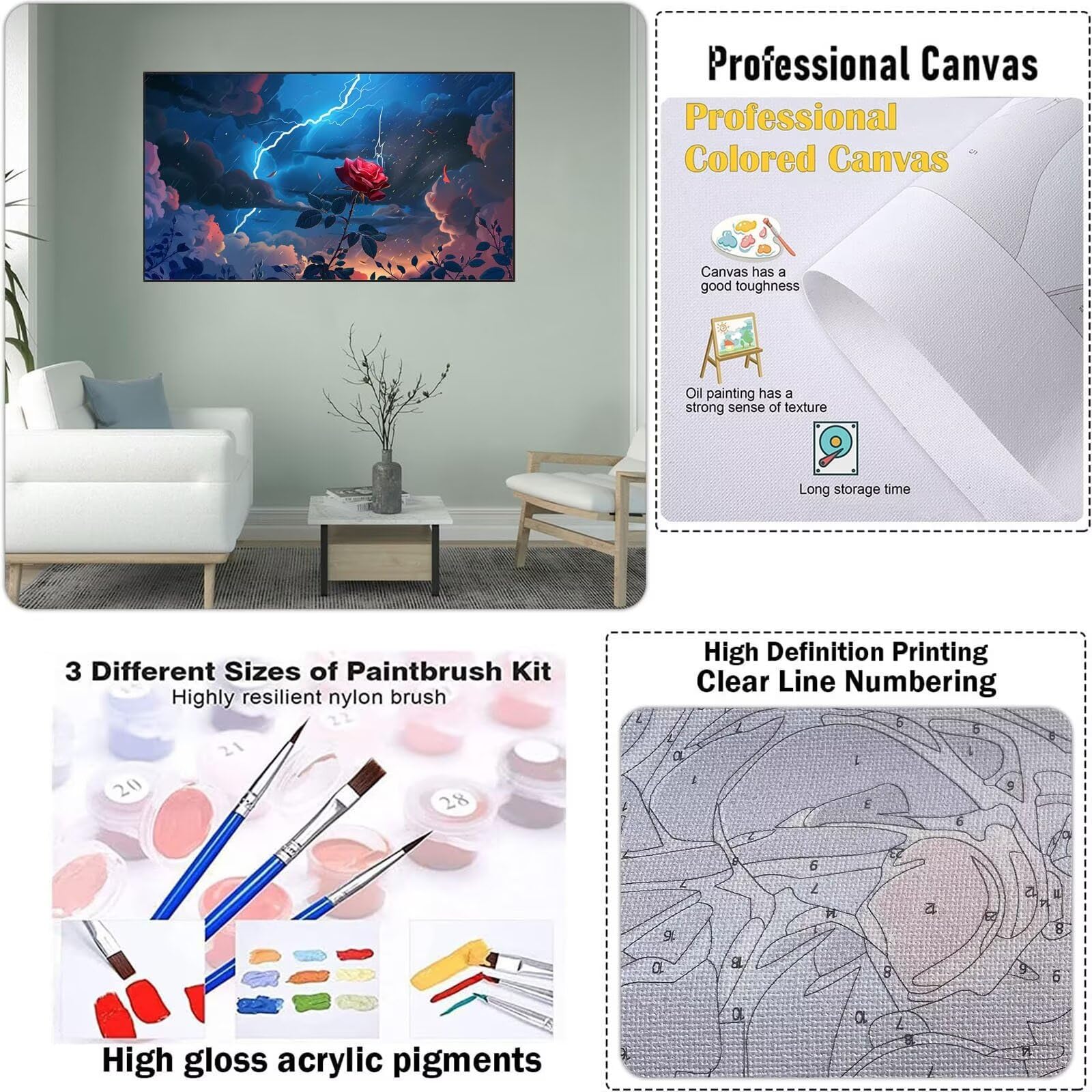 BOWETILE Niña y Flores Pintar por Números para Adultos, Kit de DIY paesaggio Pittura per Numeri per Adulti Principianti, Pittura a Olio con Colori