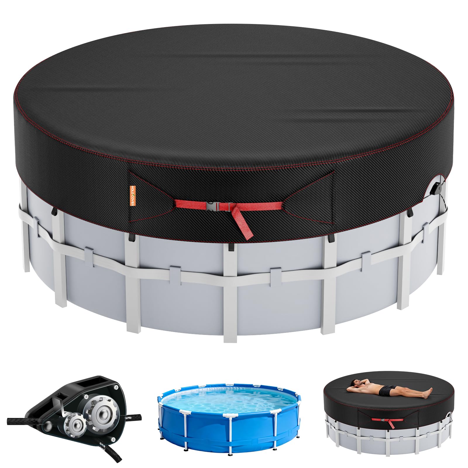 22Ft Round Pool Cover, Solar Covers for Above Ground Pools, Summer Pool Cover Protector with Tightening Ratchet, Swimming Pool Cover Ideal for Waterproof and Dustproof