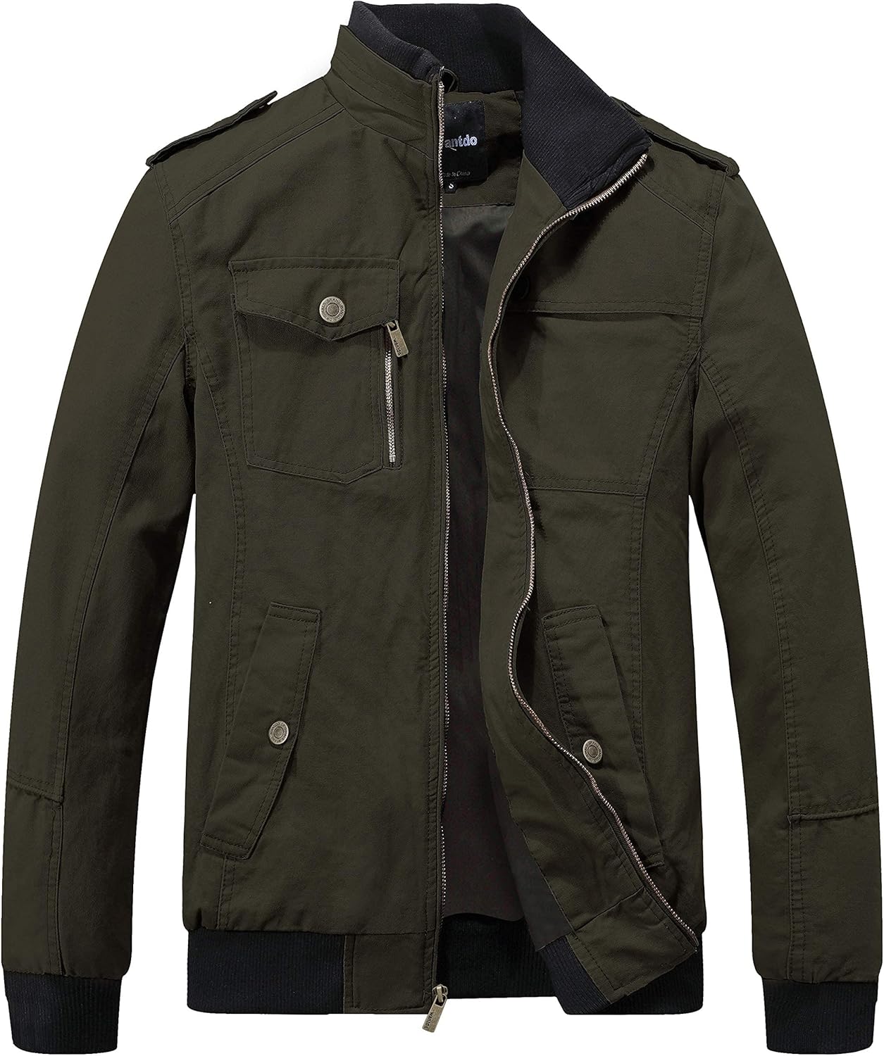 Wantdo Men's Military Jacket Casual Bomber Jacket Stand Collar Canvas