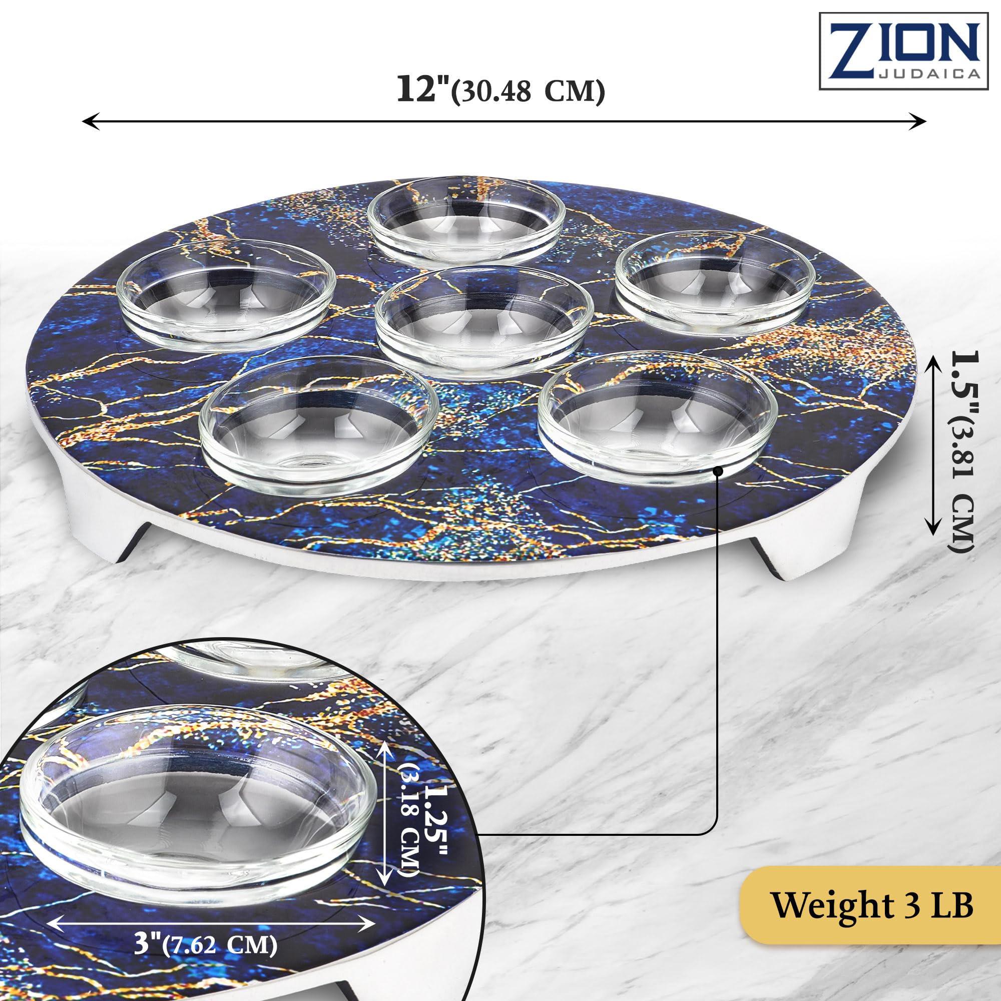 Piatto Seder Pasqua Zion Judaica 30,5 Cm: 6 Sezioni In Melamina Con Simboli - 2