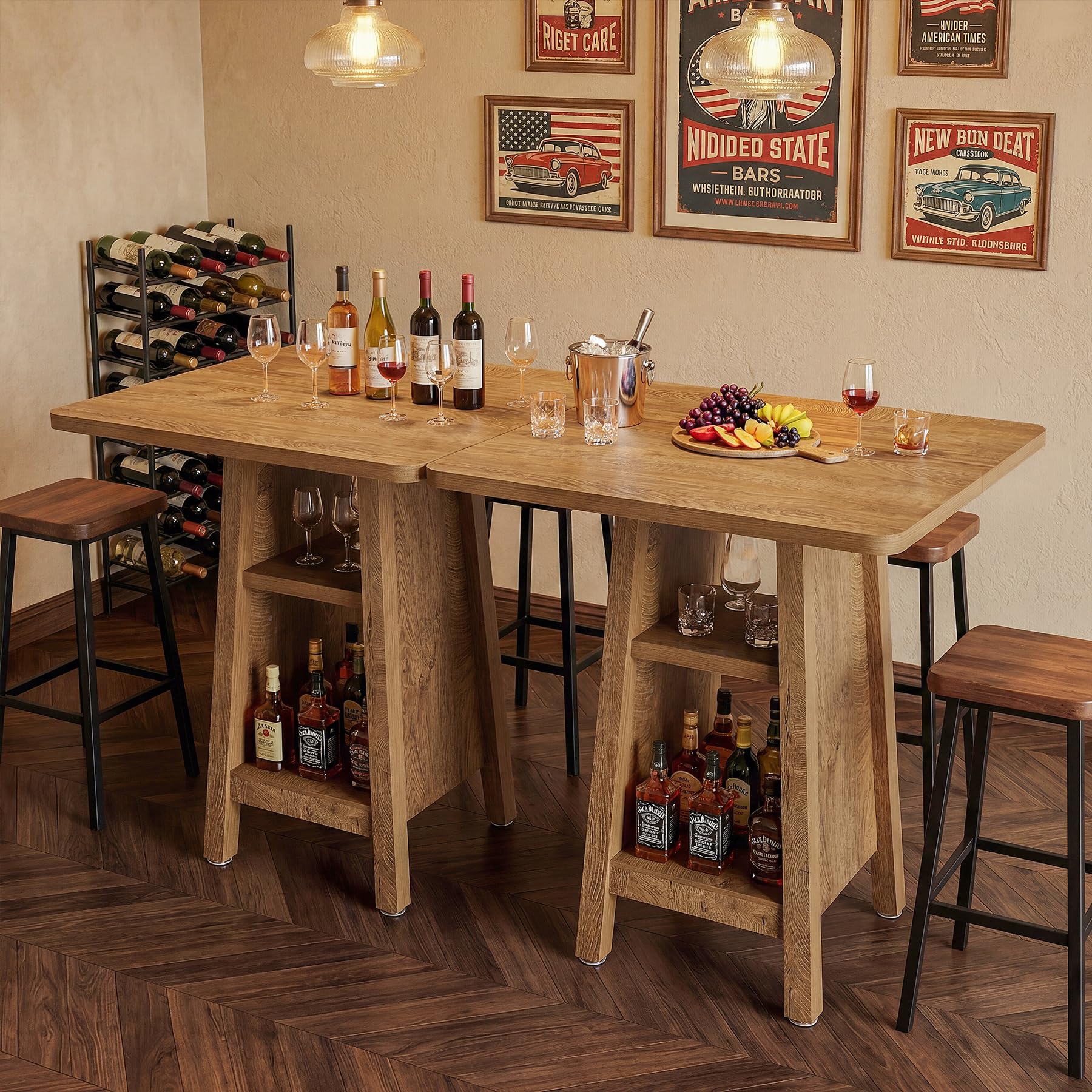 Tribesigns Bartisch quadratisch mit 3 Ablagen, 90cm hoher Stehtisch mit Regal, moderner Bistrotisch für Küche & Esszimmer, kleiner Küchentisch für 2-4 Personen, platzsparender Pub-Tisch, Vintage Braun