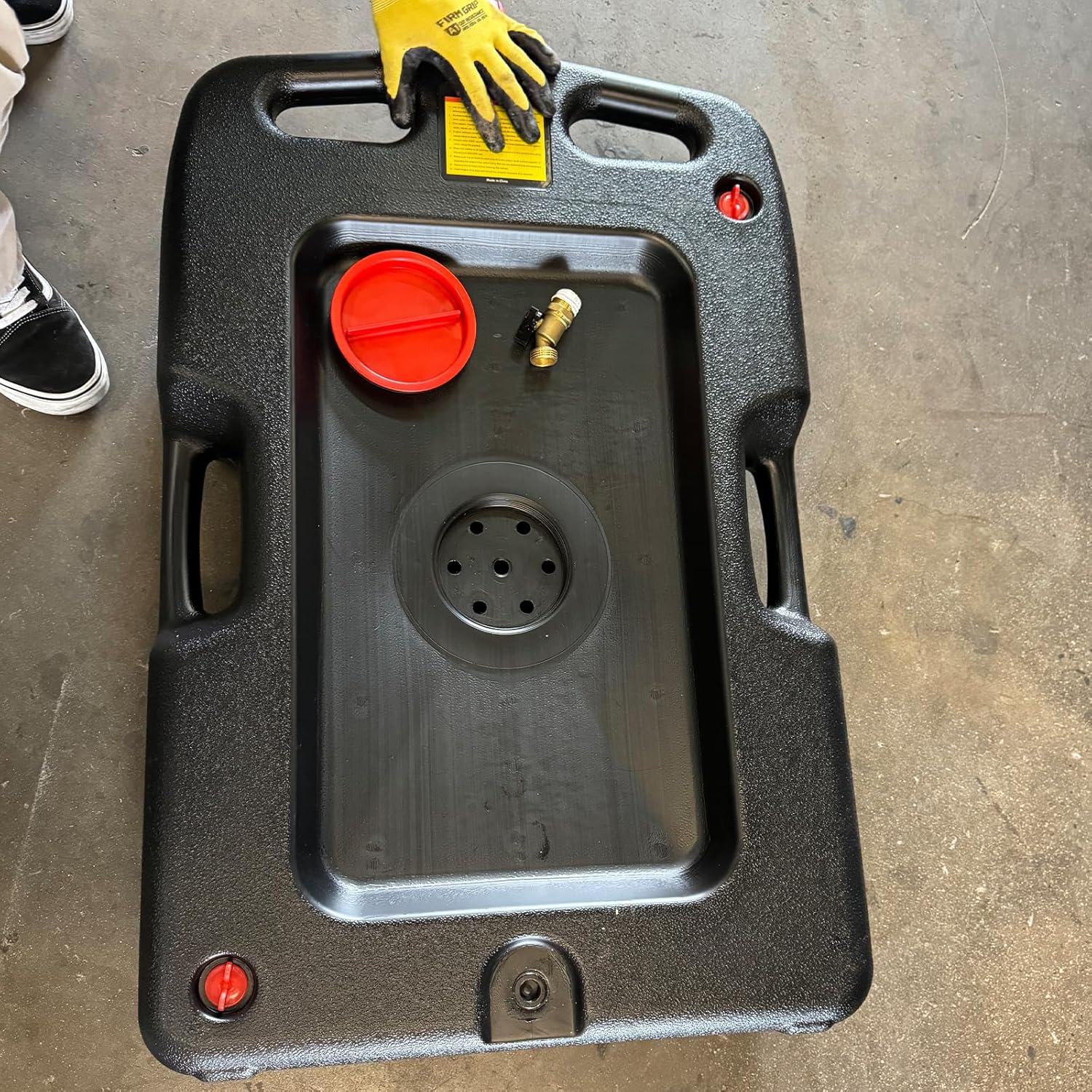 HKTE 15-Gallon Portable Oil Drain Pan, Heavy-Duty HDPE, with Wheels for Garage & Workshops