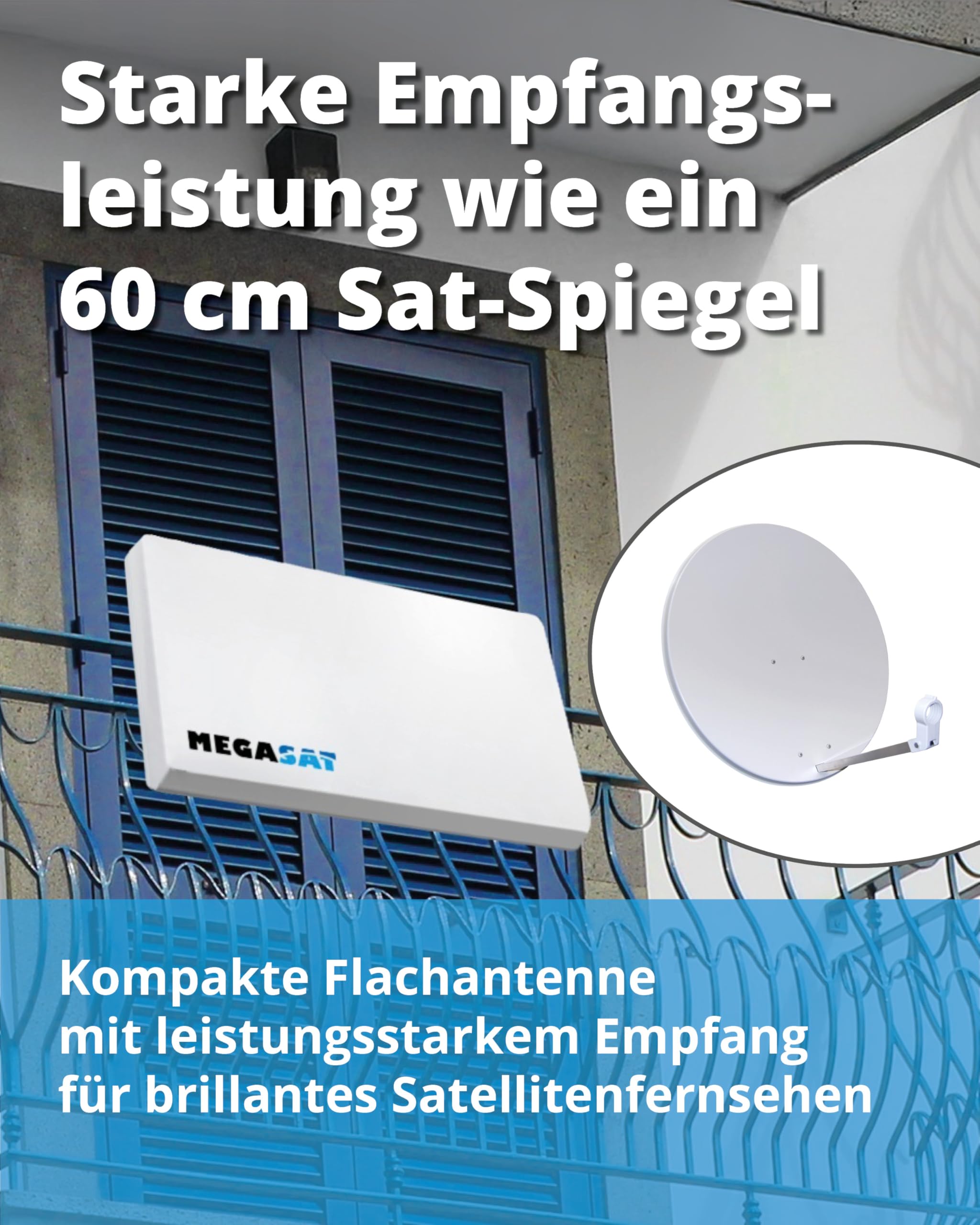 Megasat Flachantenne D1 Profi-Line Sat-Antenne 1 Teilnehmer Weiß Wechselbares LNB