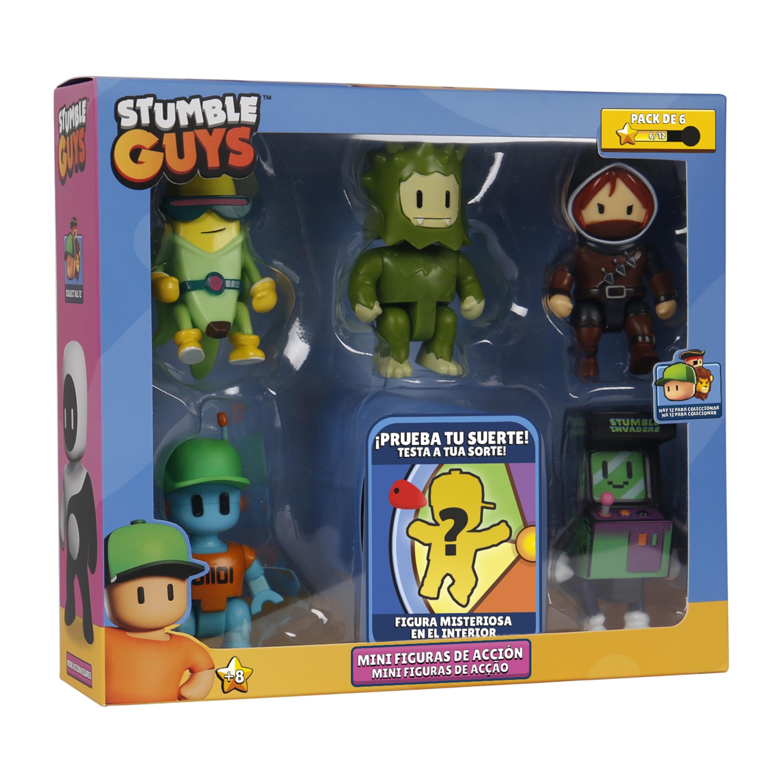 Stumble Guys Zestaw 6 figurek akcji, zestaw 1, 2 do kolekcjonowania, oficjalna licencja gry wideo z pokonaniem, dorośli fani, chłopcy i dziewczęta +8 lat (64113006)
