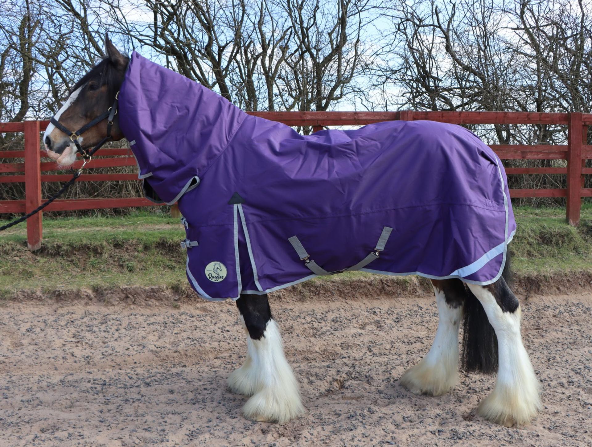 Ruggles Lightweight 50g Combo Turnout Rug for Heavy Horse - Shire Clydesdale Percheron | Waterproof Breathable 1200D Teflon Coated Outer | Perfect for Milder Wet Windy Weather (Gothic Grape, 6')