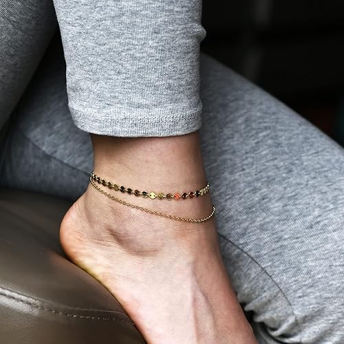 Miniatura 8 de Tobilleras de oro de 14 quilates para mujer, hechas a mano, delicadas pulseras de tobillo ajustables, tobilleras minimalistas de oro de verano para