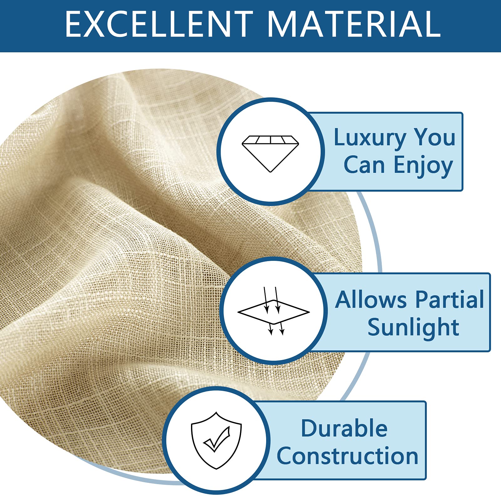 CUTEWIND Beige Linen Blend Textured Sheer Kitchen Tier Curtains 45 Inches L : CUTEWIND Cream Linen Cafe Curtains 24 inch Length 2