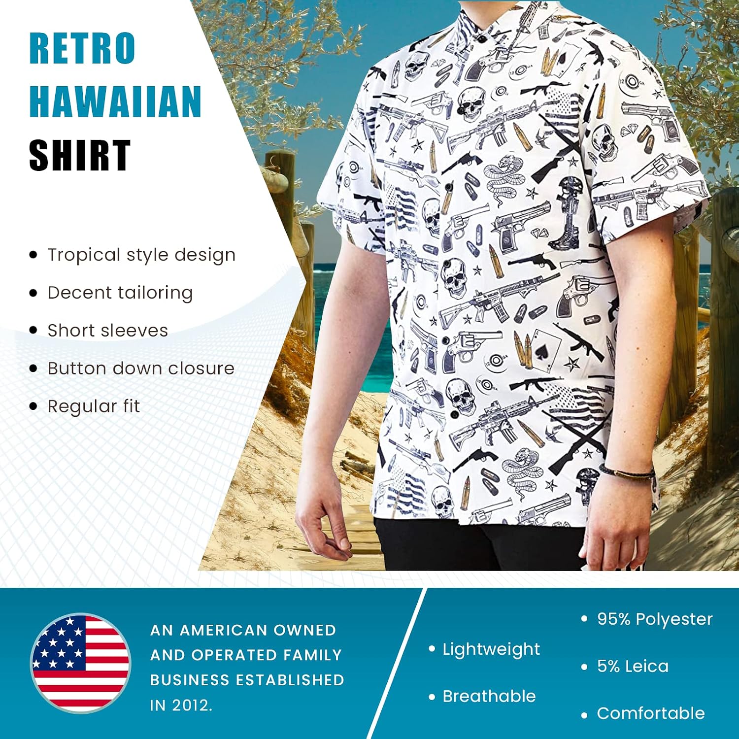 Funny Guy Mugs Mens Hawaiian Print Button Down Short Sleeve Shirt image 3