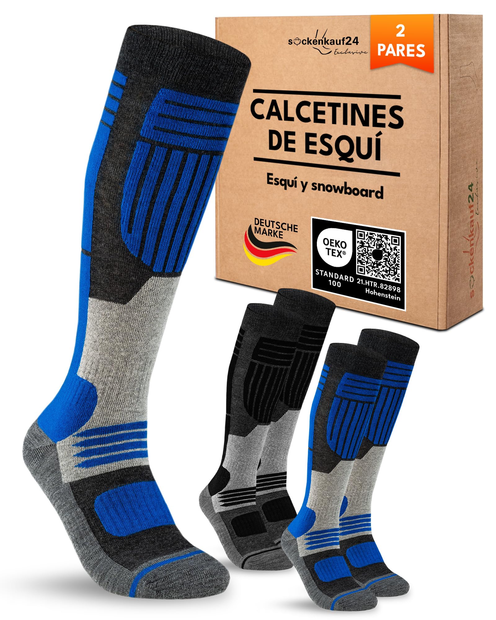 sockenkauf24 2 Pares Calcetines Esquí para Hombre Lana Merino