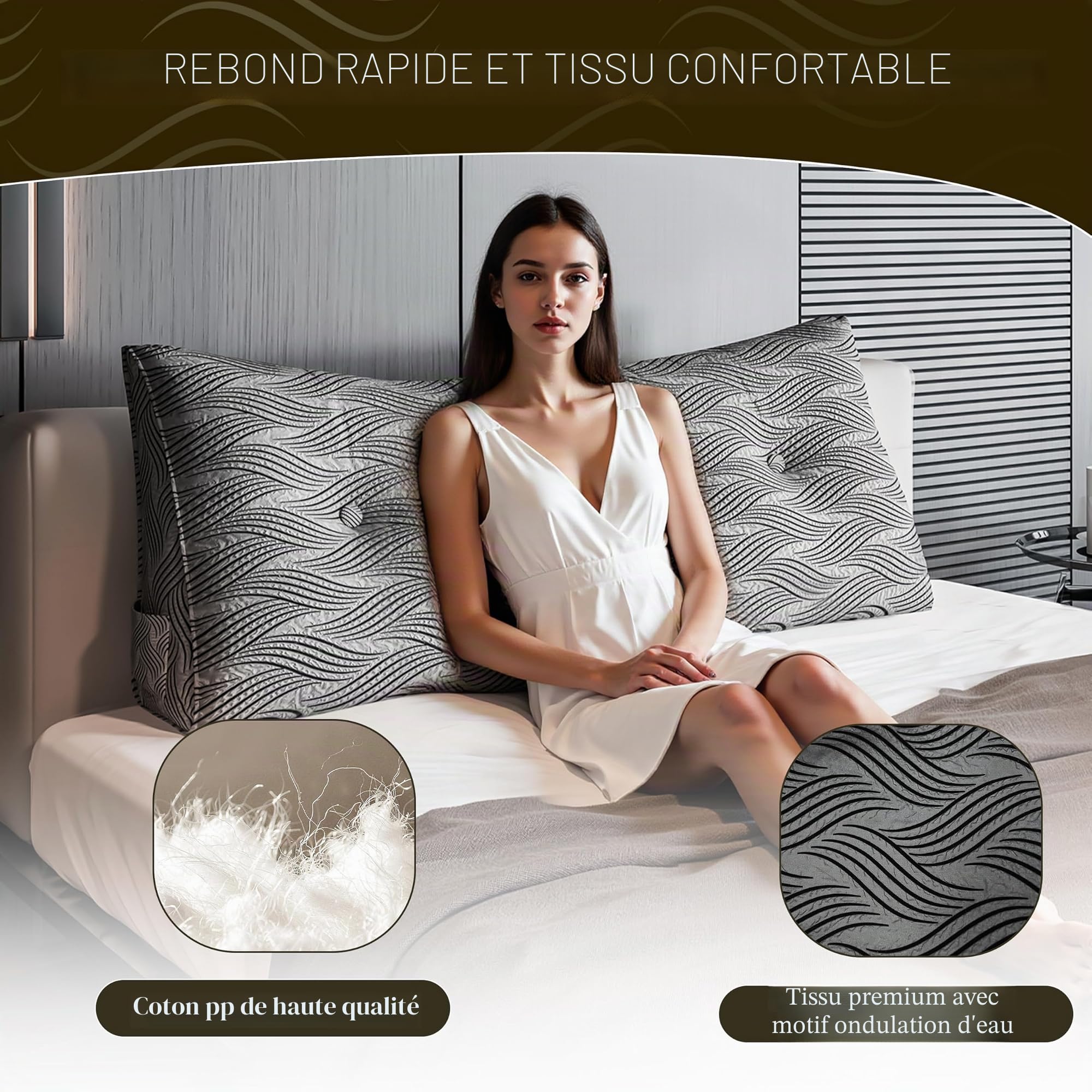Coussin de dossier, coussin de lecture pour lit et canapé, coussin de dossier, coussin cale, grand coussin mural, coussin de lecture triangulaire, tissu froissé floqué, 80 cm
