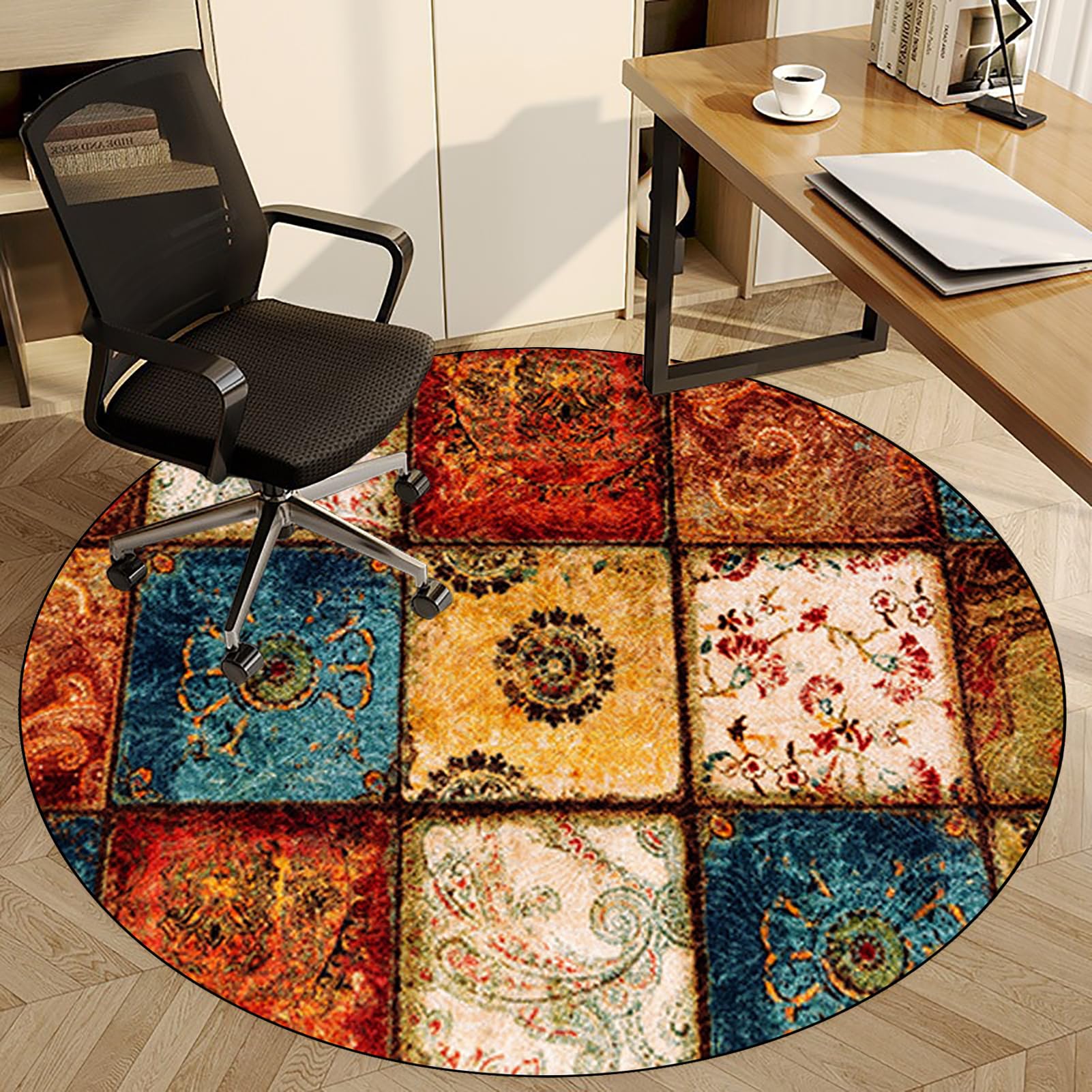 Fzamudng W1-284 Office Chair Mat For Hard Floors - Desk Chair Mat Large - Non-Slip Floor Protector For Rolling Chair - 70 Cm Round Carpet Protector Floor Mat For Laminate, Parquet